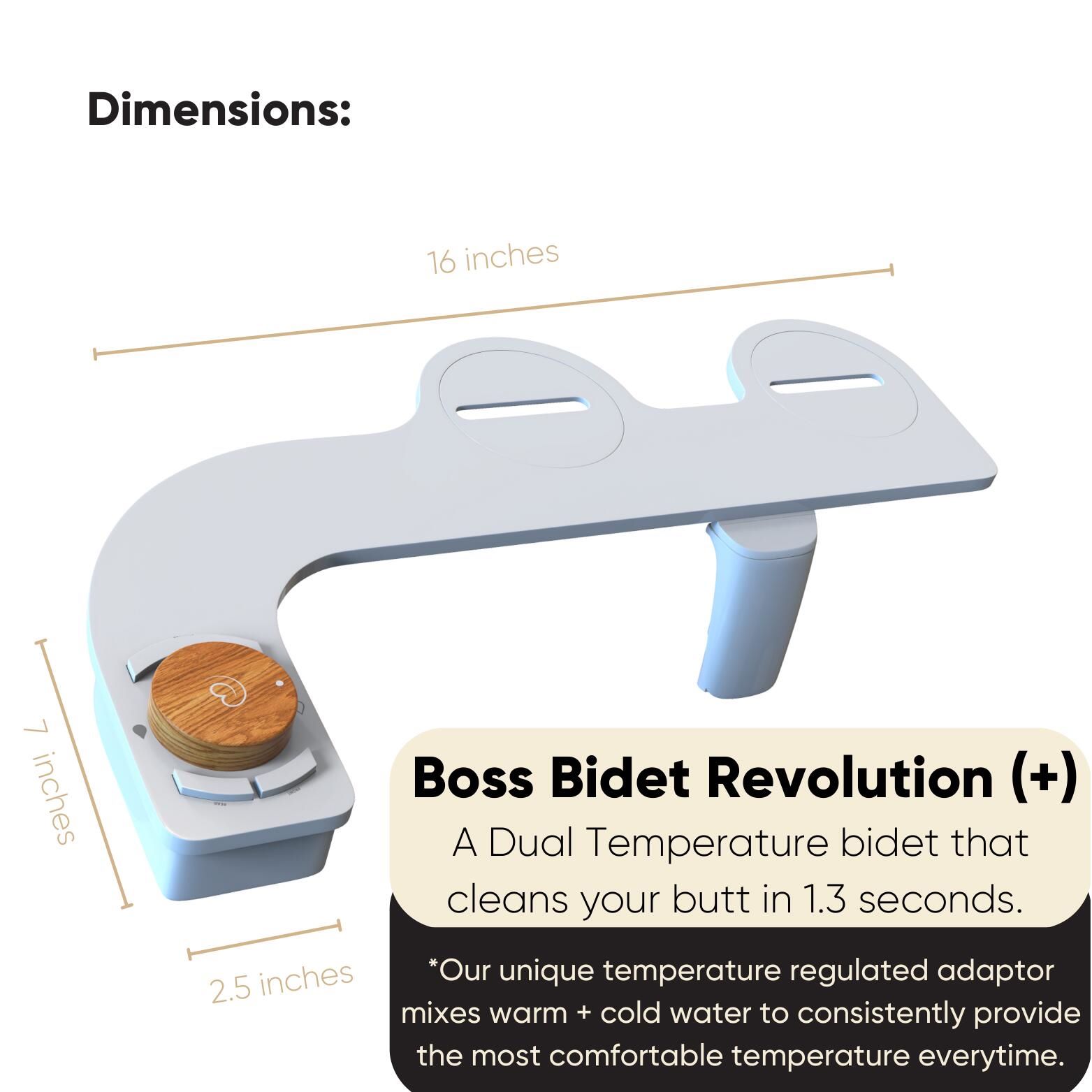 Revolution Bidet de Boss: Adaptador de Bidet de Doble Boquilla sin Electricidad, Temperatura Dual, Autolimpieza (Bambú de Bali)
