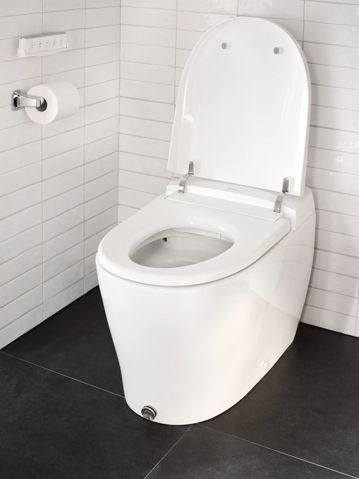 Bidet inteligente de una pieza de altura de silla alargada, cierre suave, color blanco, con descarga eficiente de 1.0 galones por descarga.