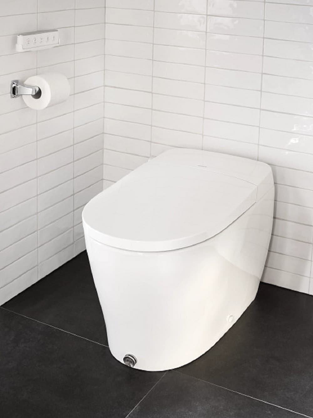 Bidet inteligente de una pieza de altura de silla alargada, cierre suave, color blanco, con descarga eficiente de 1.0 galones por descarga.