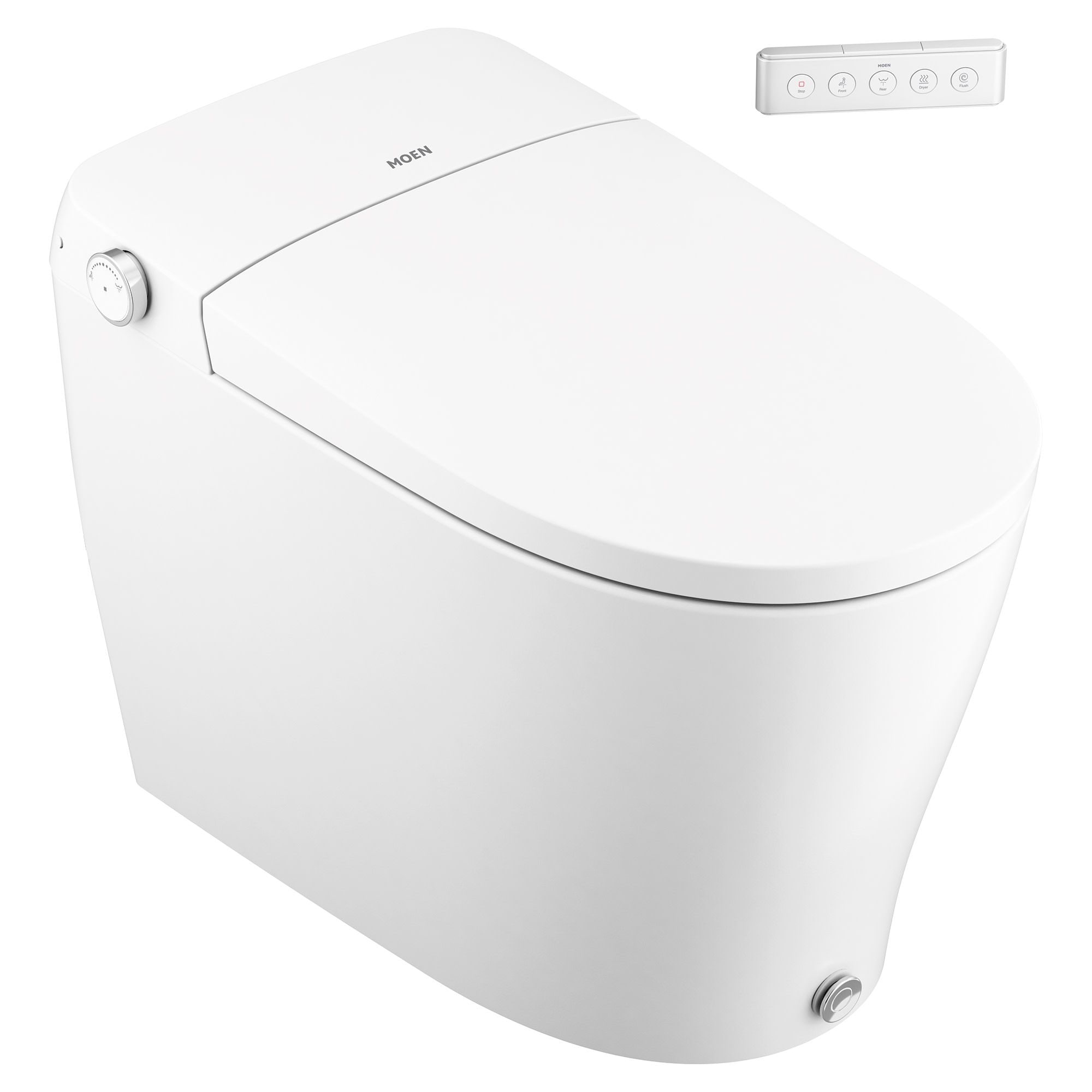 Bidet inteligente de una pieza de altura de silla alargada, cierre suave, color blanco, con descarga eficiente de 1.0 galones por descarga.
