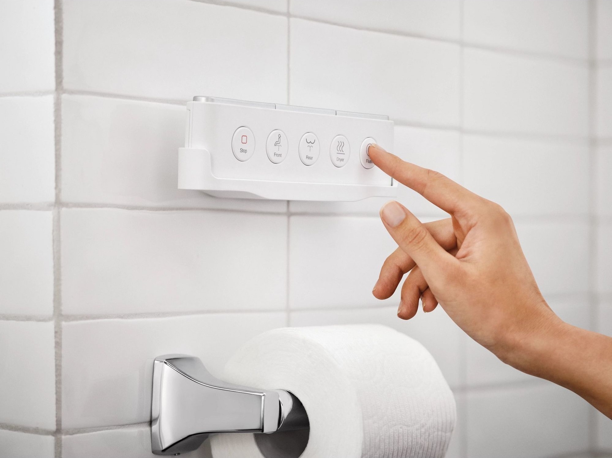 Bidet inteligente de una pieza de altura de silla alargada, cierre suave, color blanco, con descarga eficiente de 1.0 galones por descarga.