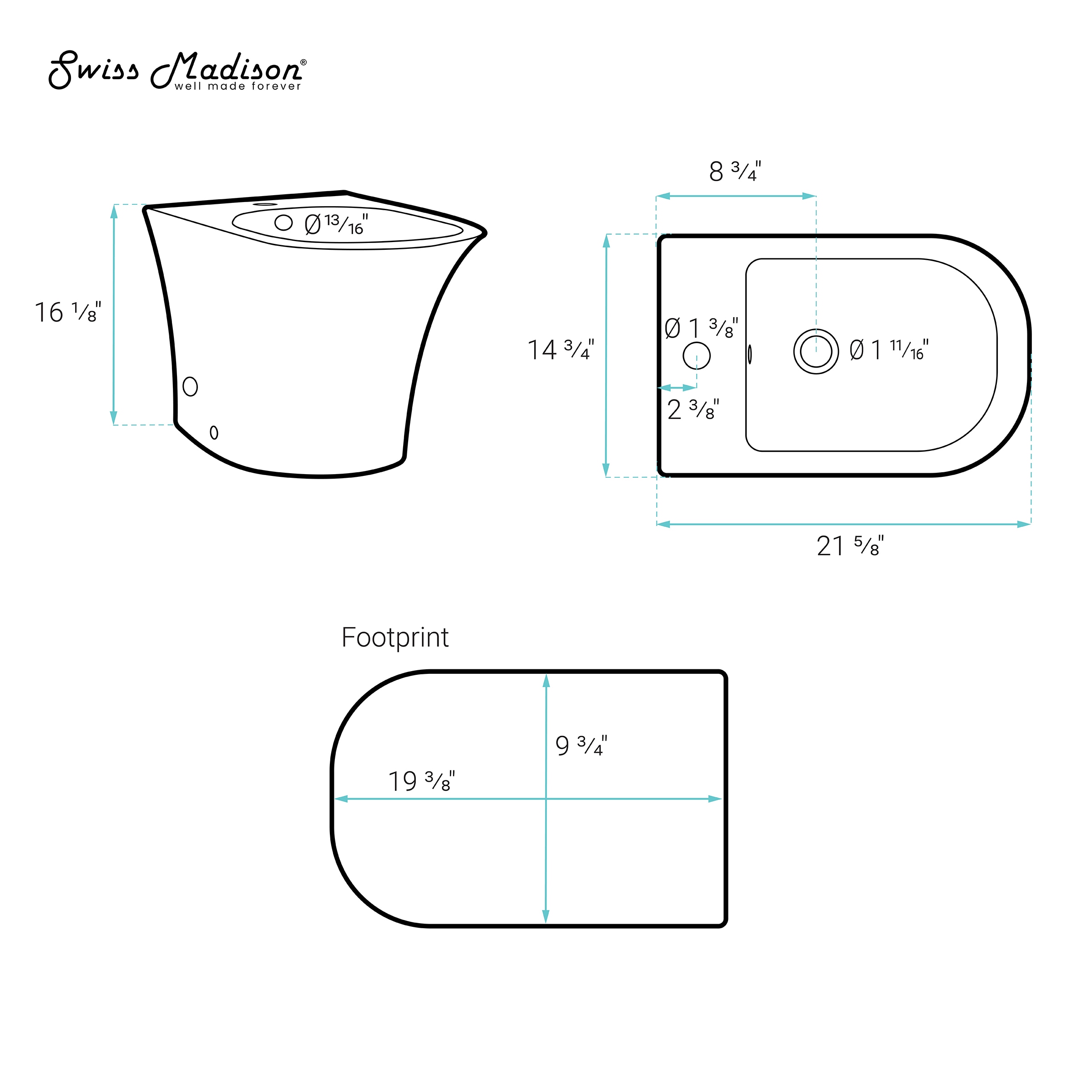 Bidet Suizo Madison Blanco Brillante con altura estándar y forma alargada SM-25-BDVCN03WH.