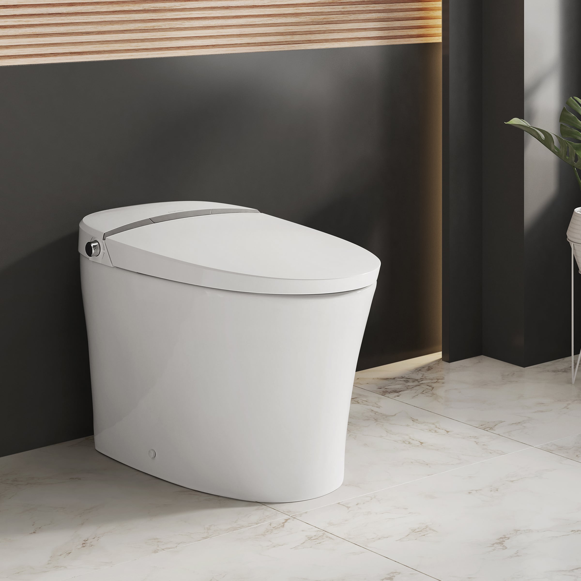 Inodoro Bidet Suizo Madison Vicenza blanco brillante de altura estándar con cierre suave inteligente de doble descarga alargado de una pieza con 12 pulgadas de montaje bruto 1.6 GPF SM-25-STVIC03WH