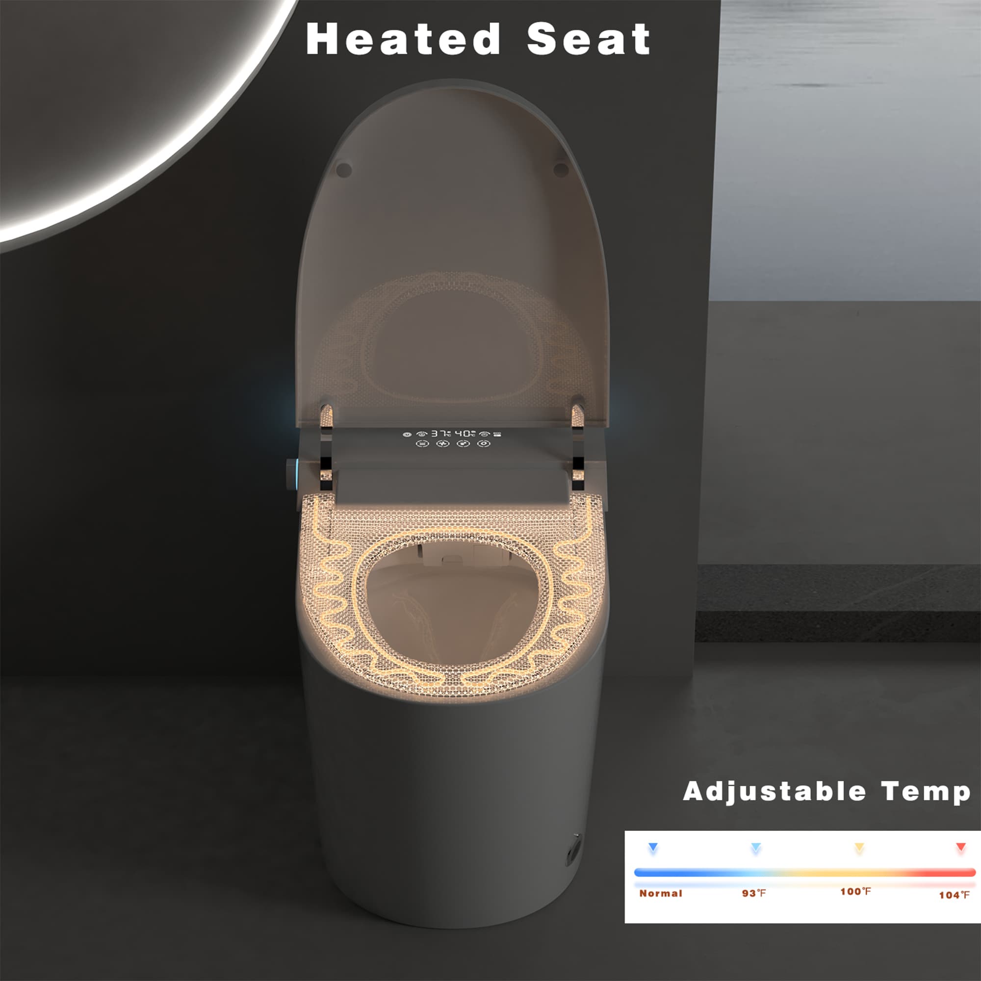 Bidet Alargado Blanco de Altura Estándar con Cierre Suave Inteligente de una Pieza de Mondawe