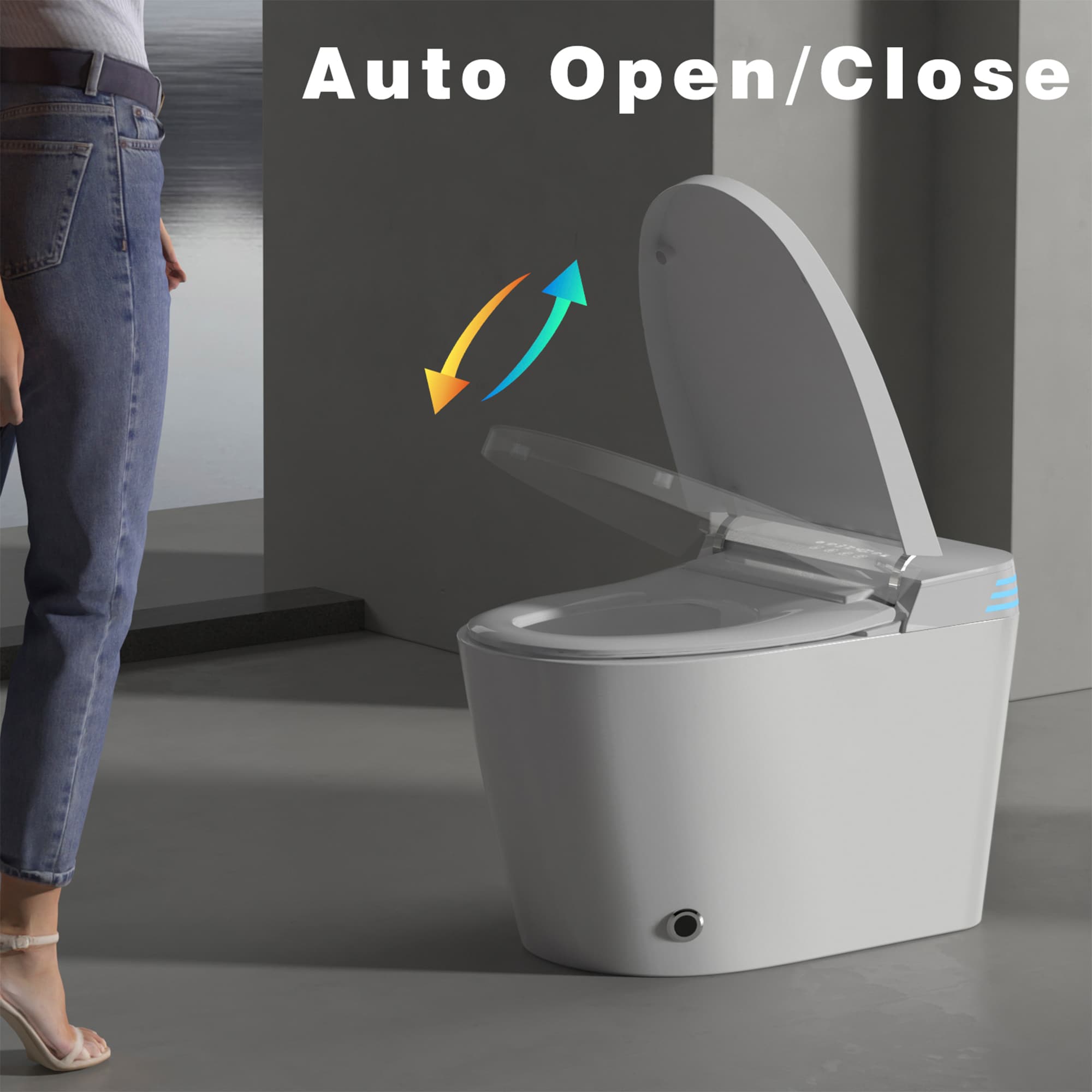 Bidet Alargado Blanco de Altura Estándar con Cierre Suave Inteligente de una Pieza de Mondawe