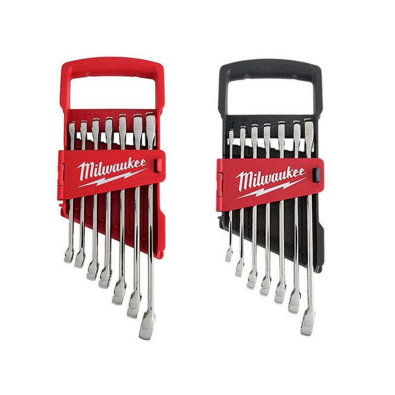 Juego de herramientas mecánicas Milwaukee de llaves combinadas SAE y métricas (14 piezas) - 48-22-9407-48-22-9507.