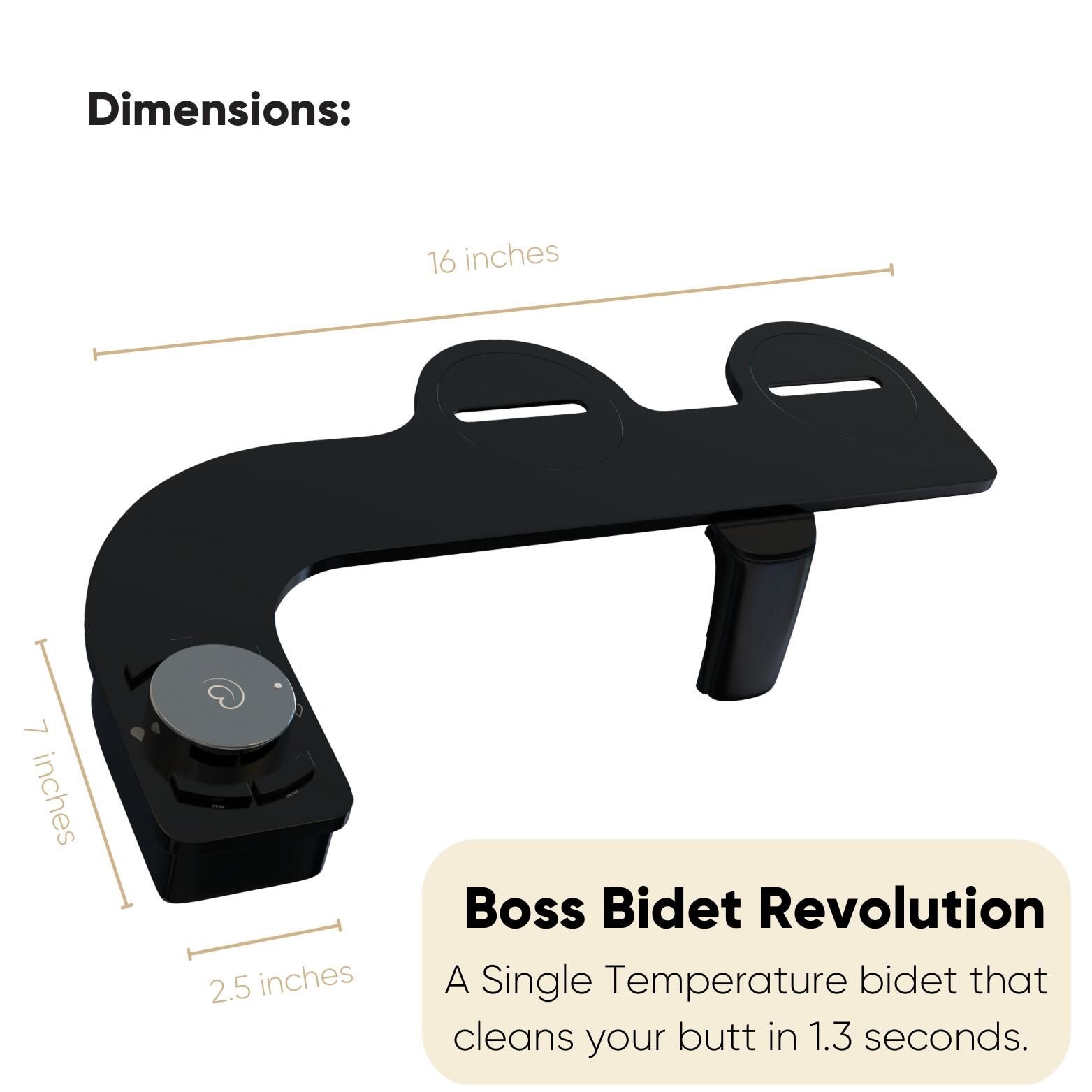 Revolution Bidet de la Marca Boss, Accesorio de Doble Boquilla Sin Electricidad, Temperatura Única, Autolimpiante (Negro Tokio)