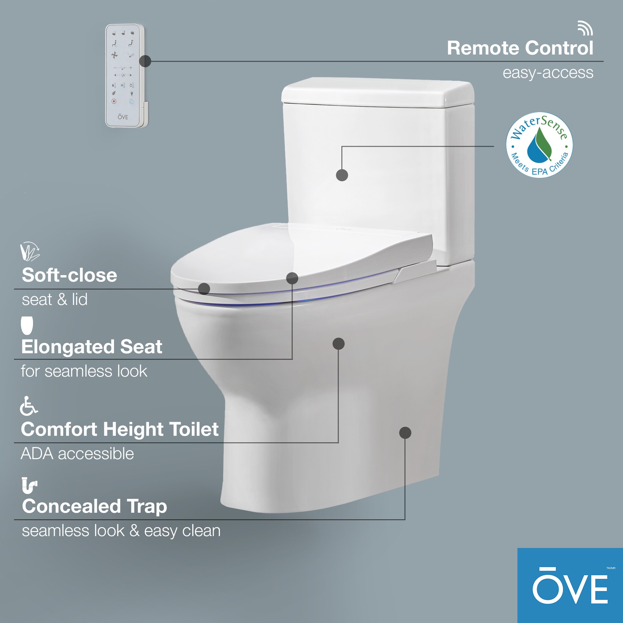 Bañera Inteligente 1 Pieza Blanca Wilma de Altura de Silla alargada con cierre suave para baño Reductor de Agua WaterSense 1.28 GPF 12 pulgadas de Descarga -Wilm15-Wht