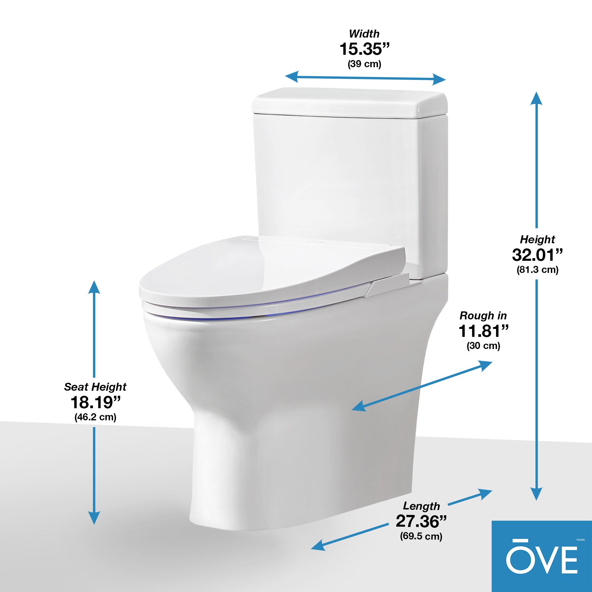 Bañera Inteligente 1 Pieza Blanca Wilma de Altura de Silla alargada con cierre suave para baño Reductor de Agua WaterSense 1.28 GPF 12 pulgadas de Descarga -Wilm15-Wht