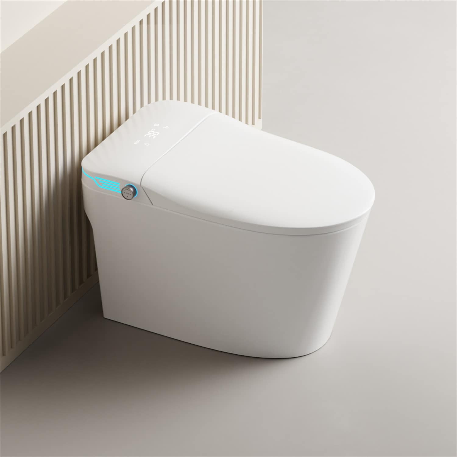 Sanitario Inteligente de Altura Estándar alargado con doble descarga blanco Mondawe de 12 pulgadas de desagüe y 1.28 GPF.