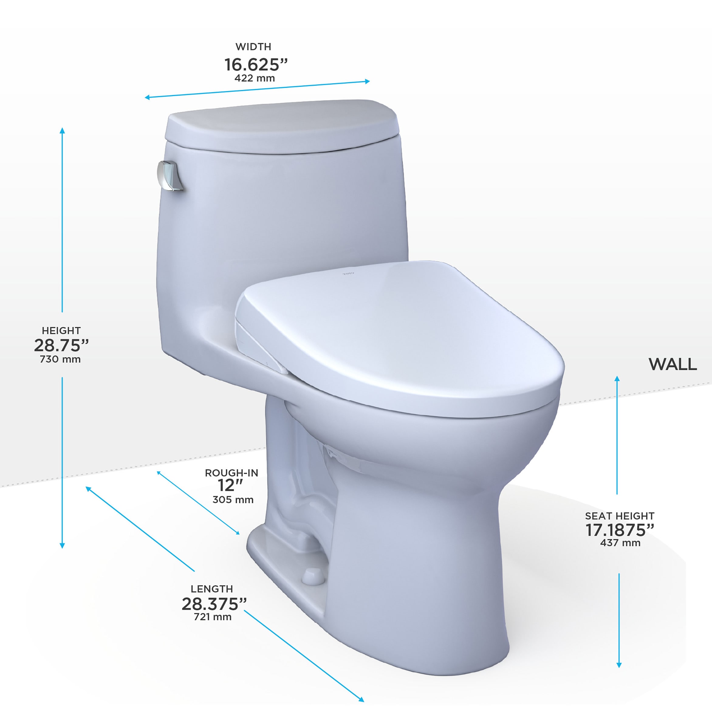 WASHLET+ de TOTO en Blanco Algodón, Individual, Alargado, Altura Estándar, Cierre Suave, Bidet de una Pieza con Descarga de 12 pulgadas y 1.28 GPF MW6044736CEFG-01.