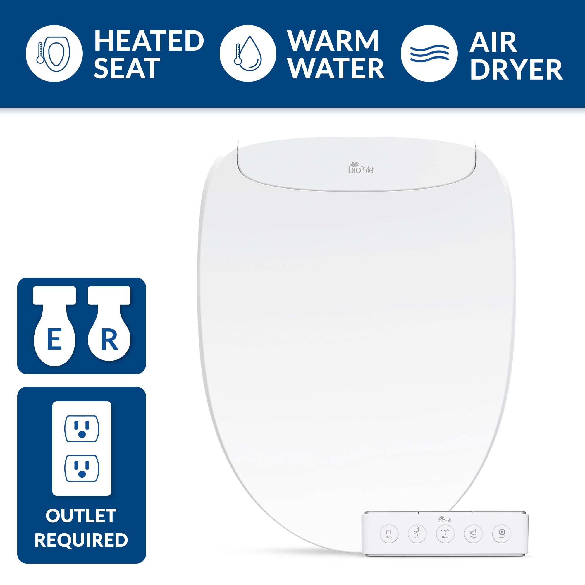Asiento de baño bidet eléctrico con tapa suave, calentador y forma alargada, color blanco Bio Bidet Discovery DLS disco de plástico_DISCDLSE 000
