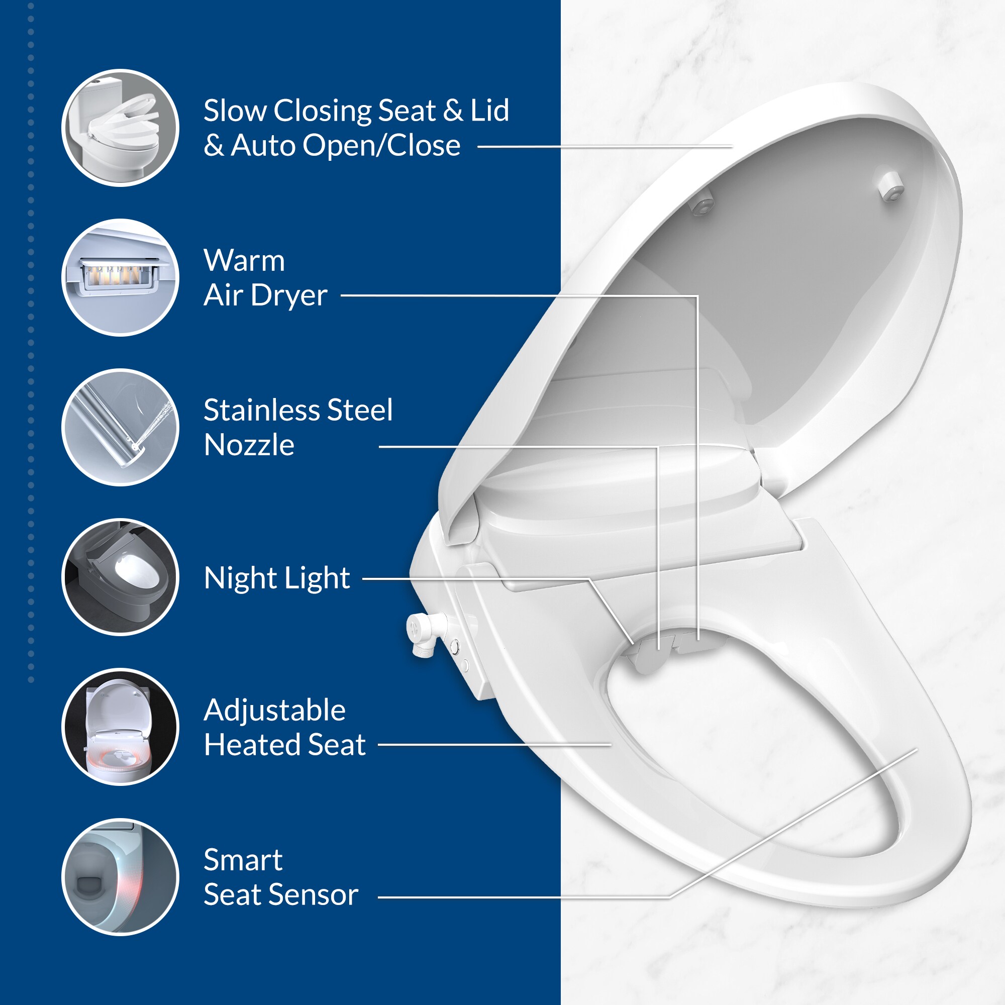 Asiento de baño bidet eléctrico con tapa suave, calentador y forma alargada, color blanco Bio Bidet Discovery DLS disco de plástico_DISCDLSE 000