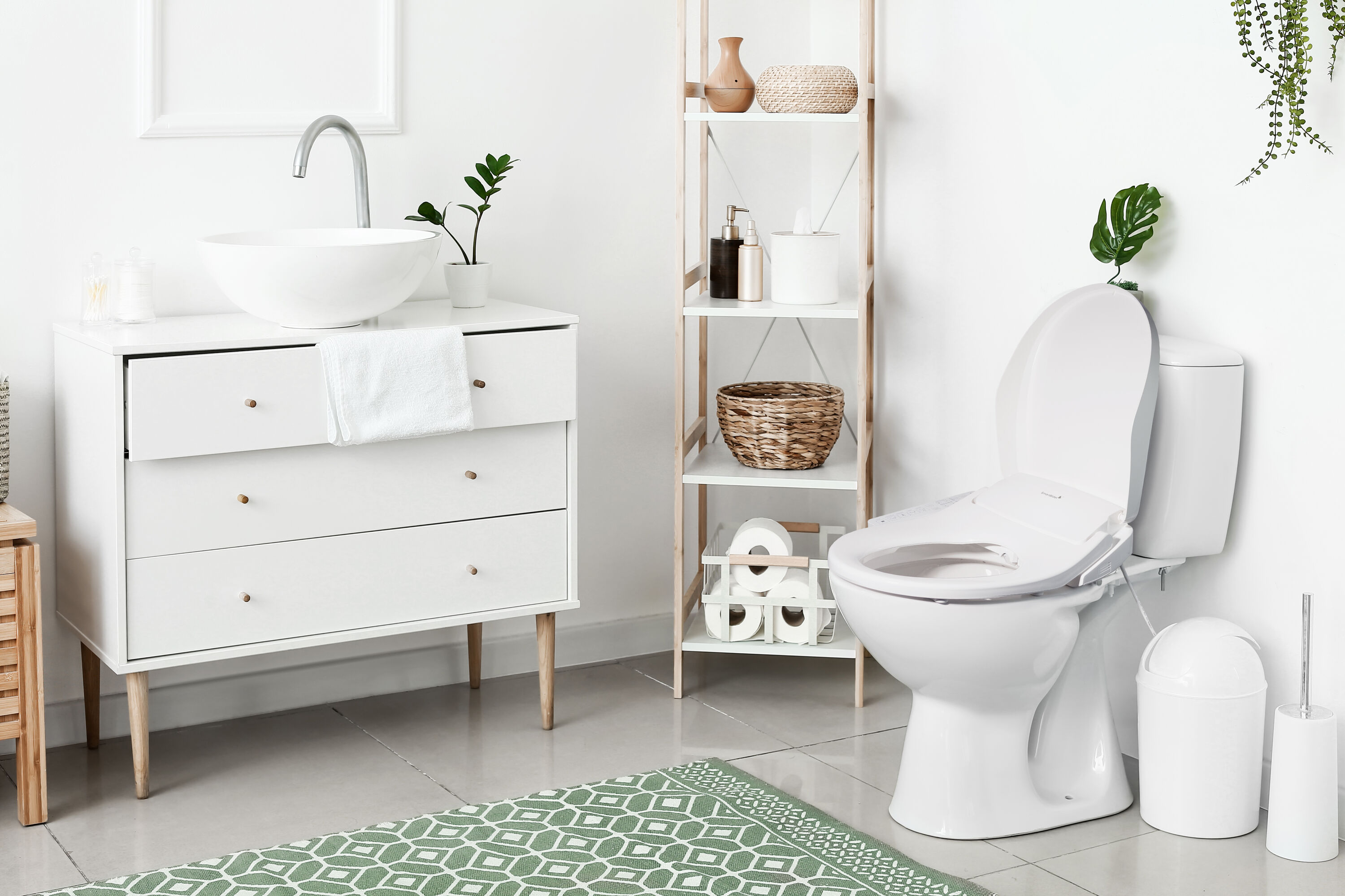 Asiento de Inodoro Inteligente de Plástico Blanco Alargado con Cierre Suave y Calefacción SmartBidet SB-2600