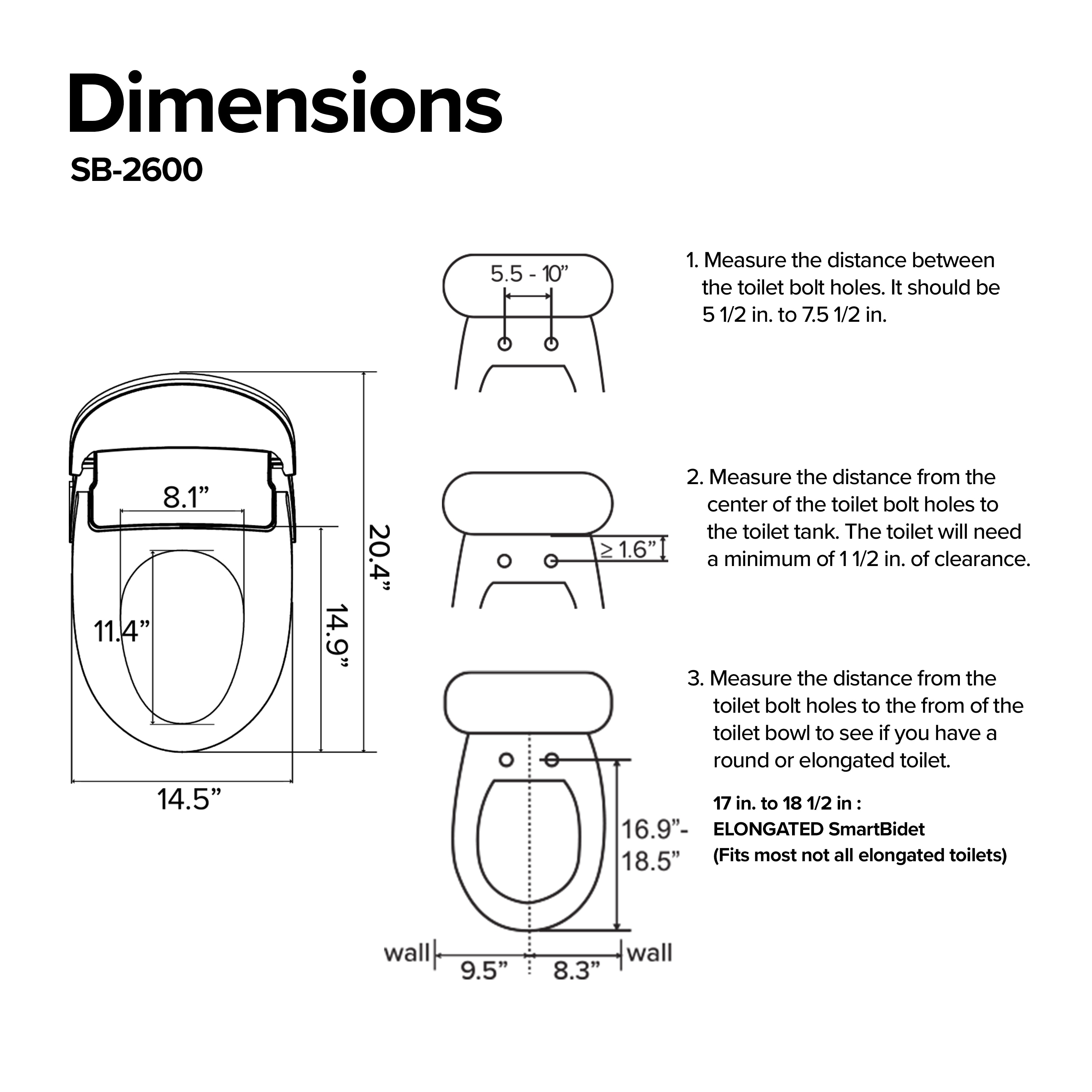 Asiento de Inodoro Inteligente de Plástico Blanco Alargado con Cierre Suave y Calefacción SmartBidet SB-2600