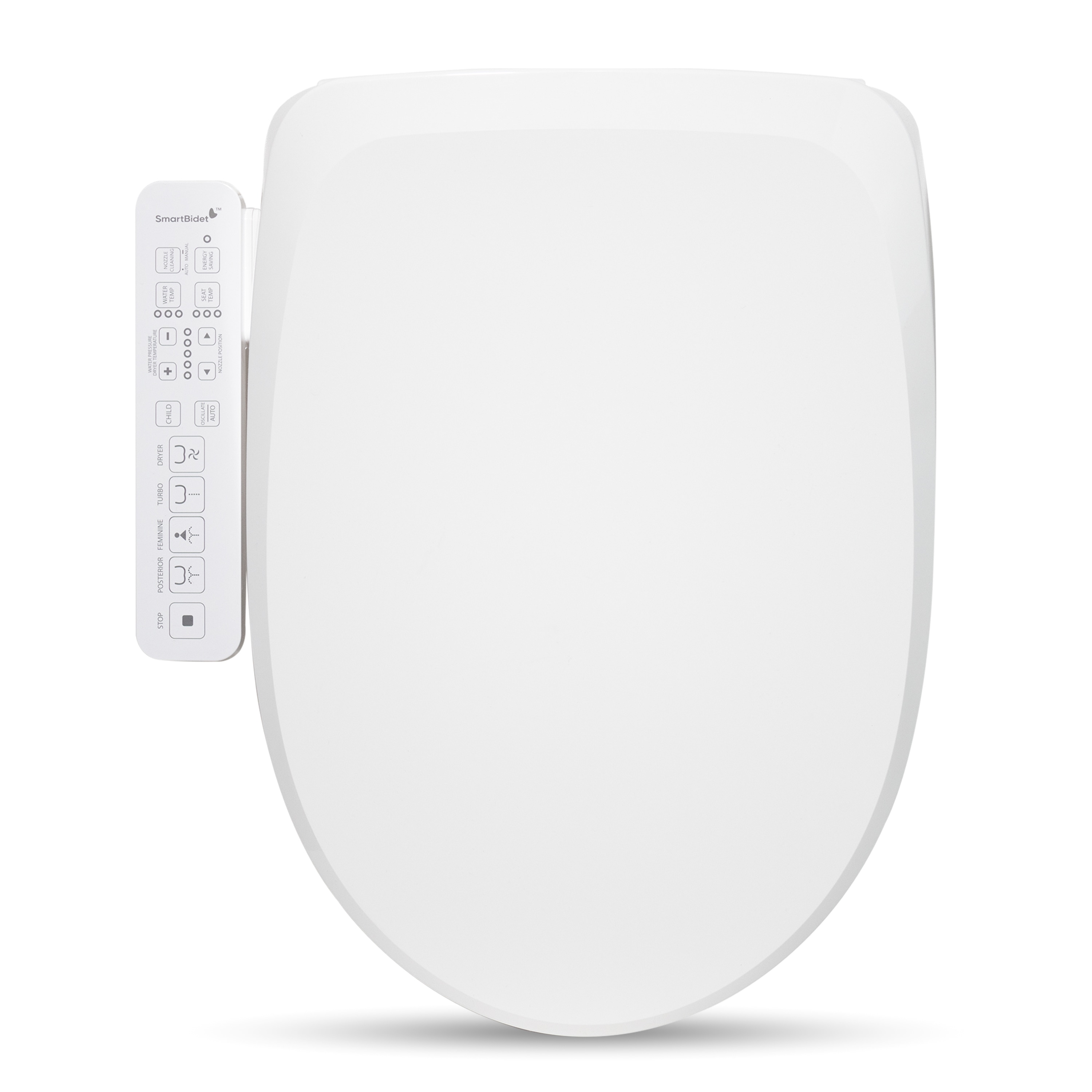 Asiento de Inodoro Inteligente de Plástico Blanco Alargado con Cierre Suave y Calefacción SmartBidet SB-2600