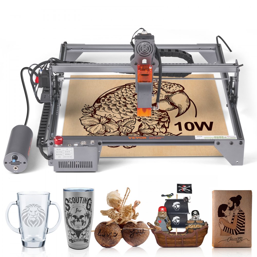 VEVOR Laser Engraver, 10W Output Laser Engraving Machine, 15.7" x 15.7" Large Working Area, 10000mm/min Movement Speed, Compressed Spot with Eye Protection, Laser Cutter for Wood, Metal, Acrylic - KZXS10W4140CMDRN1V1