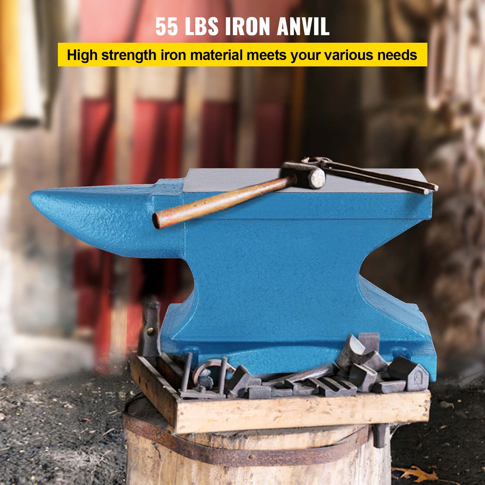 Yunque de hierro fundido de 55 libras para taller de herrero con tornillo de banco - Negro