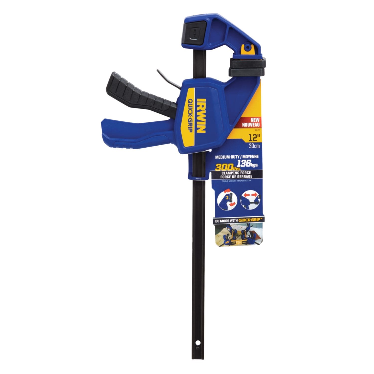 Sargento de barra de una mano de servicio mediano IRWIN QUICK-GRIP de 12 pulgadas con capacidad de 300.0 libras 1964718