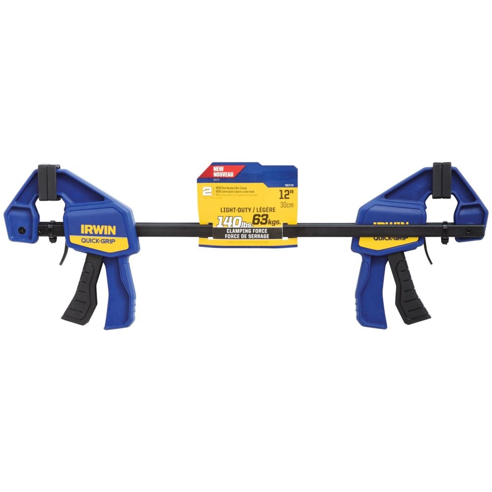 Sargento de Barra IRWIN QUICK-GRIP de 12 pulgadas para una mano, paquete de 2 unidades - Capacidad de sujeción de 140.0 libras