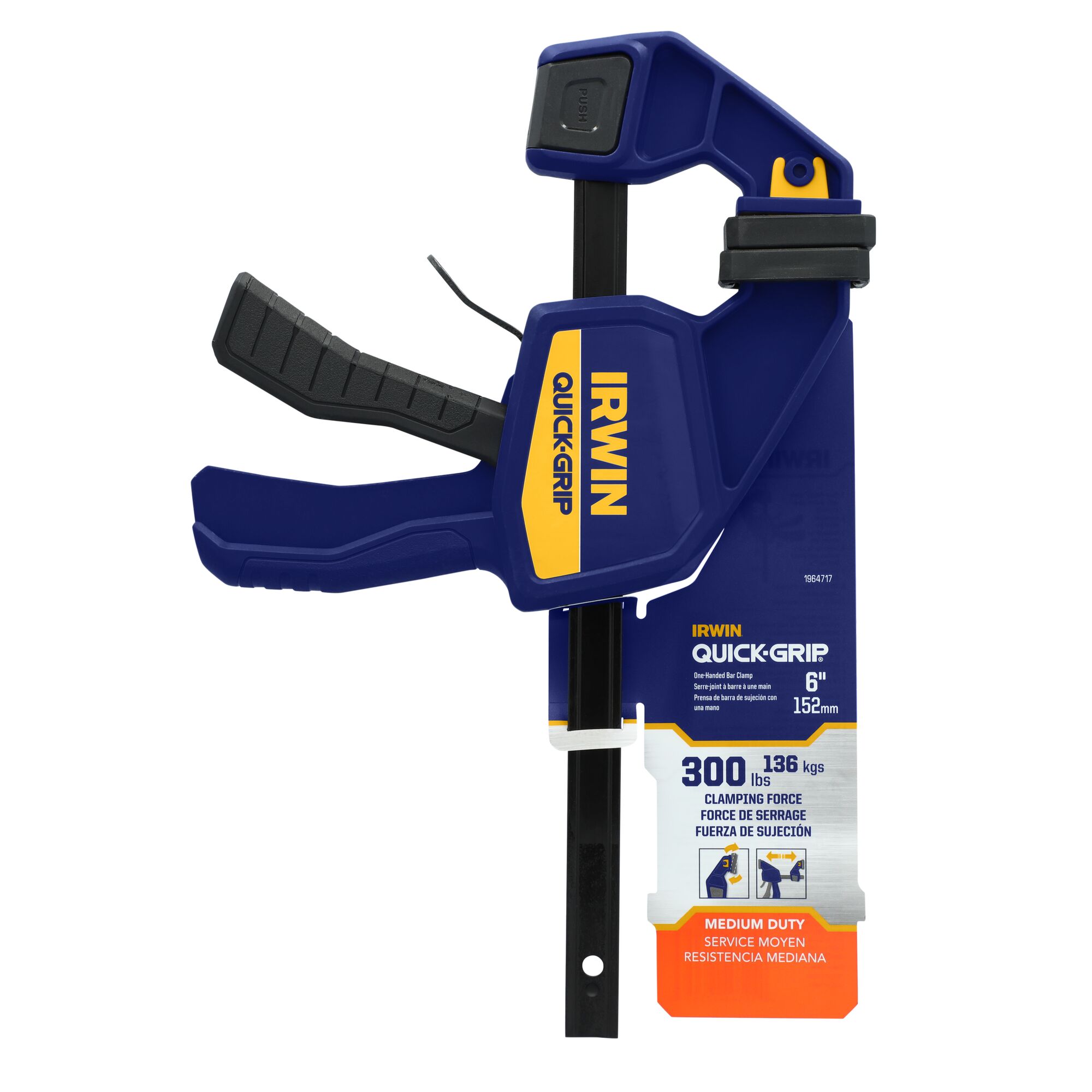 Sargento de Barra IRWIN QUICK-GRIP de 6 pulgadas de Servicio Medio con Capacidad de 300.0 libras, de Operación con una Mano.