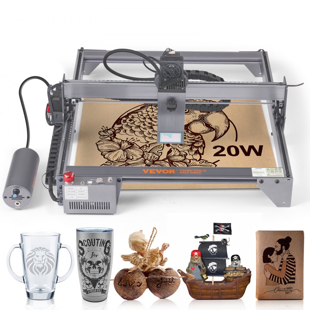 VEVOR Laser Engraver, 20W Output Laser Engraving Machine, 15.7" x 15.7" Large Working Area, 10000mm/min Movement Speed, Compressed Spot with Eye Protection, Laser Cutter for Wood, Metal, Acrylic - KZXS20W4140CMIJ6LV1