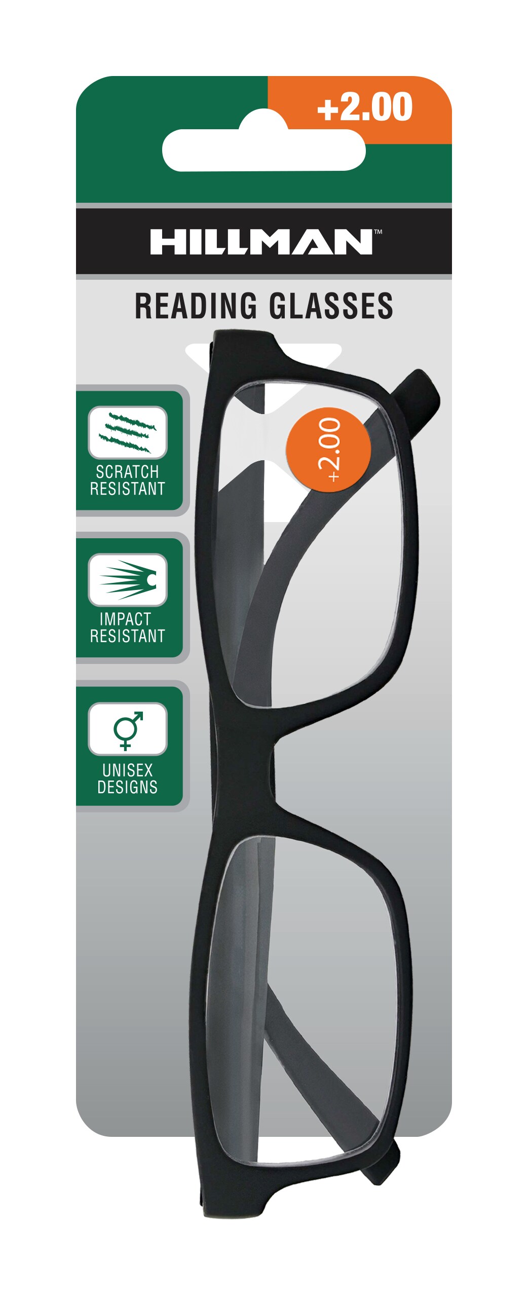 Lentes de lectura negros de plástico para adultos unisex Hillman 1HE86021