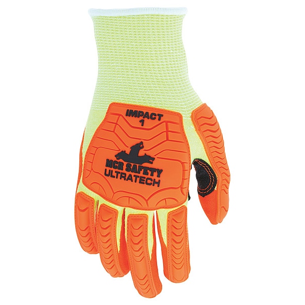 Guantes recubiertos de Mcr Safety, nivel de corte A5, calibre 13, naranja/blanco/amarillo, L - UT1955L