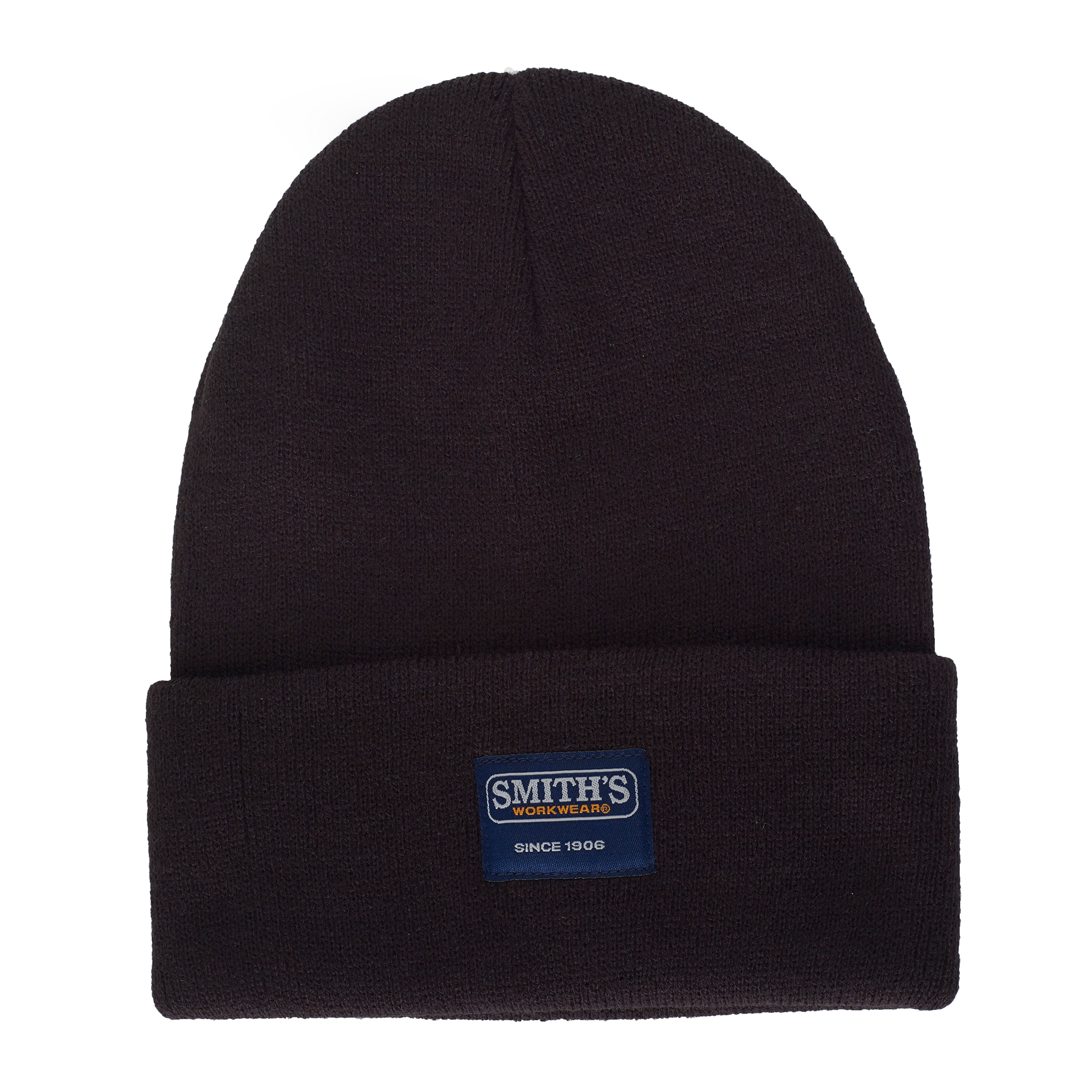 Gorro de punto negro unisex para adultos de Smith's Workwear, material 100 % modacrílico.