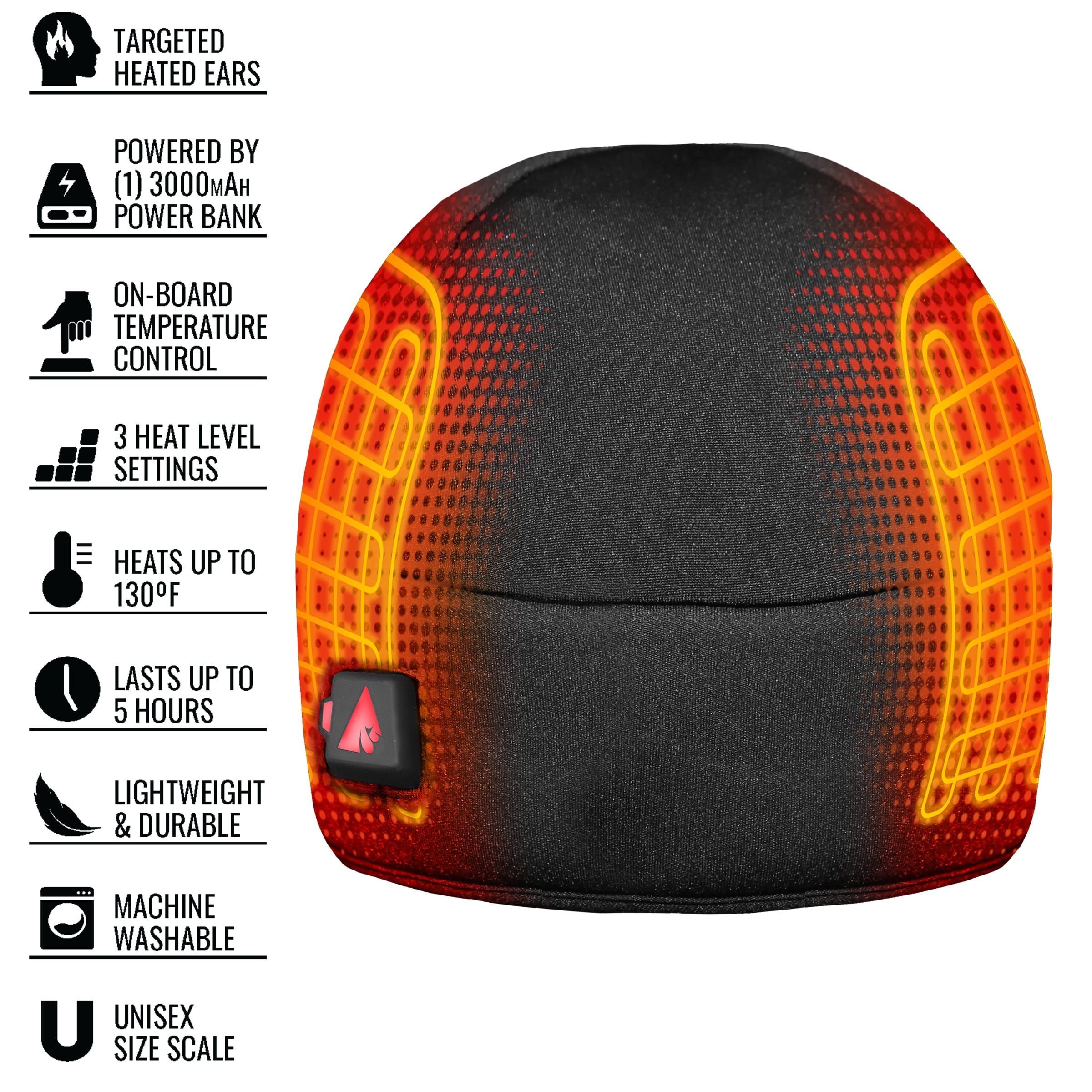 Gorro calefactable de poliéster negro para adultos unisex tamaño grande/extra grande de ActionHeat