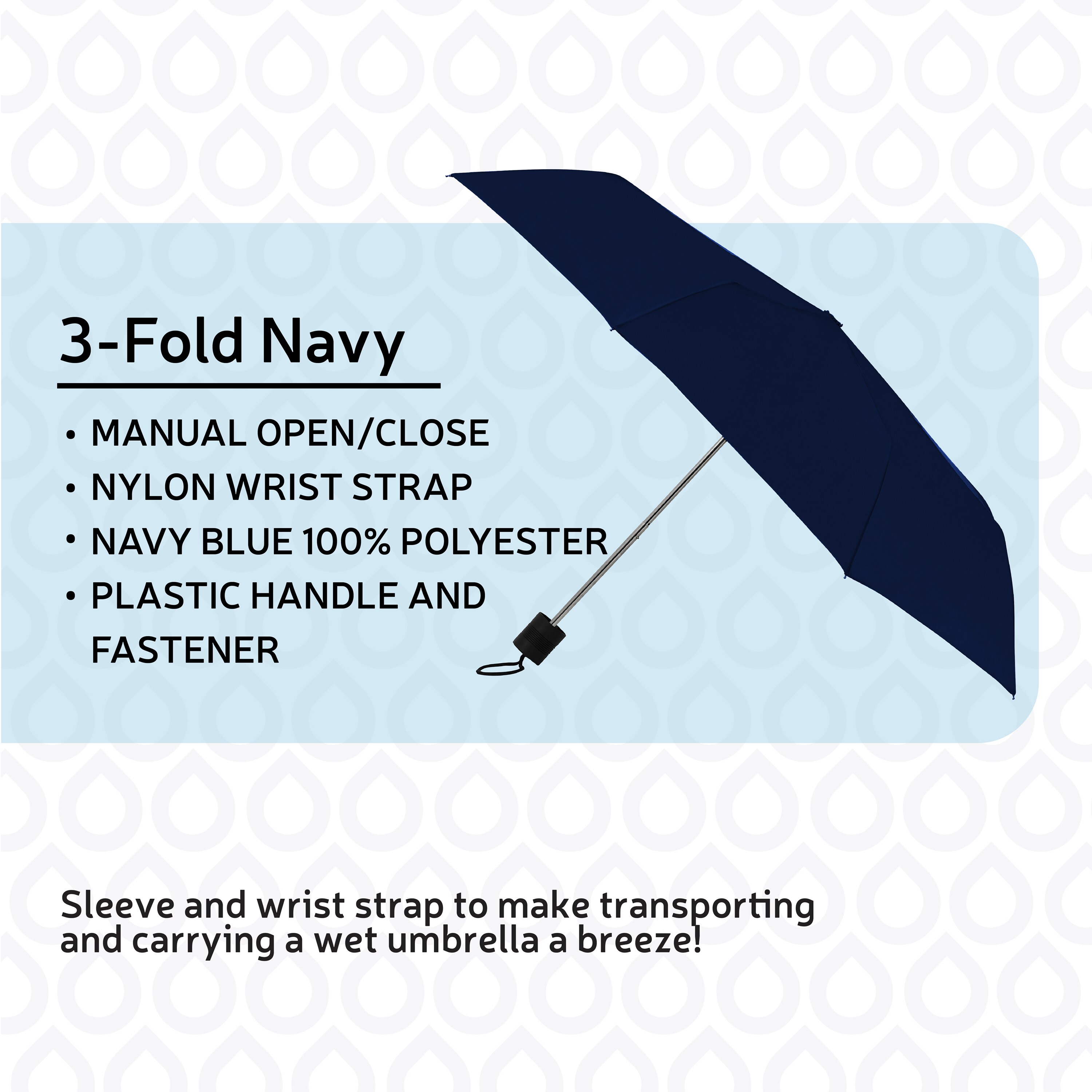 Sombrilla compacta azul marino de 42 pulgadas con Rainbrella - Sombrilla Compacta 48137RB