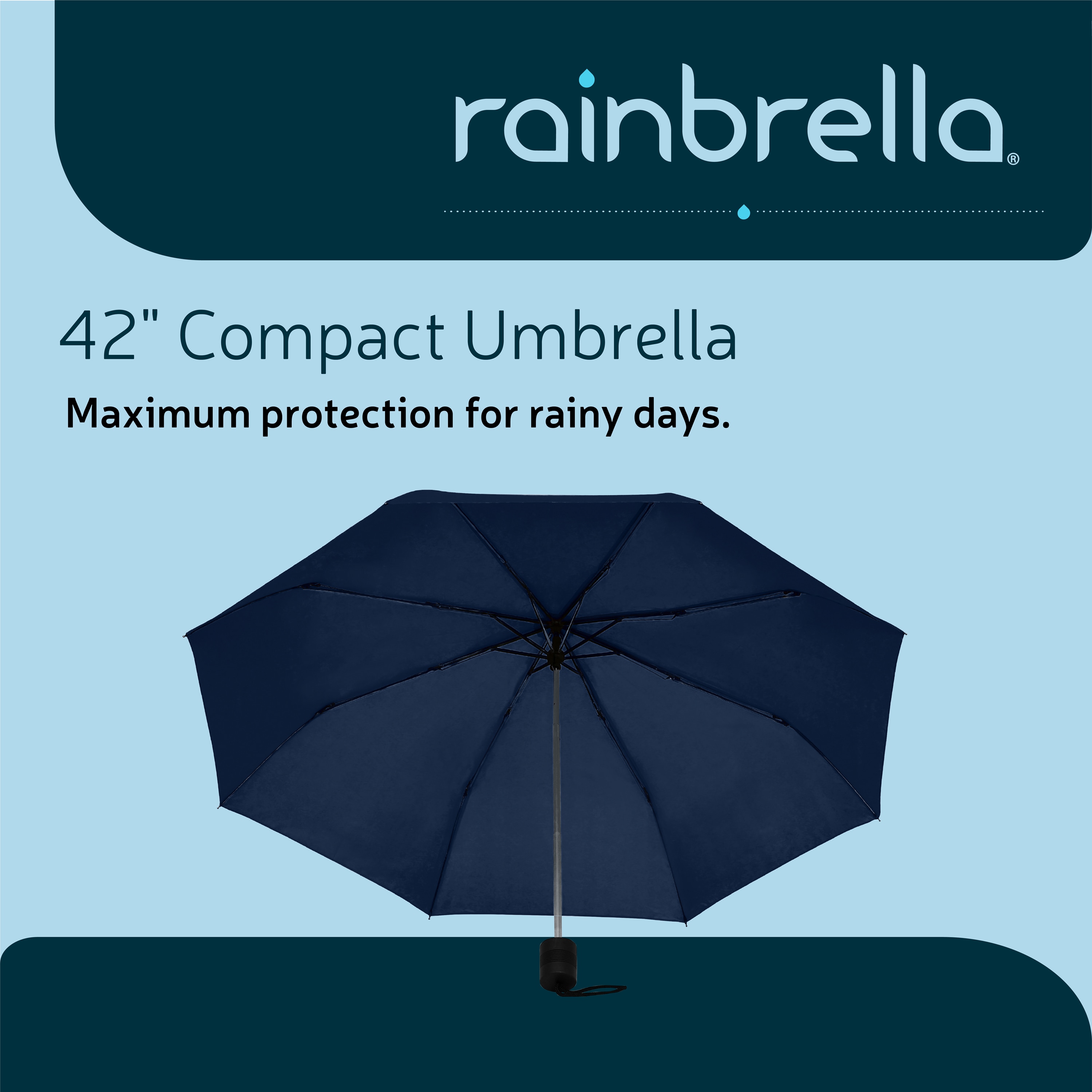 Sombrilla compacta azul marino de 42 pulgadas con Rainbrella - Sombrilla Compacta 48137RB