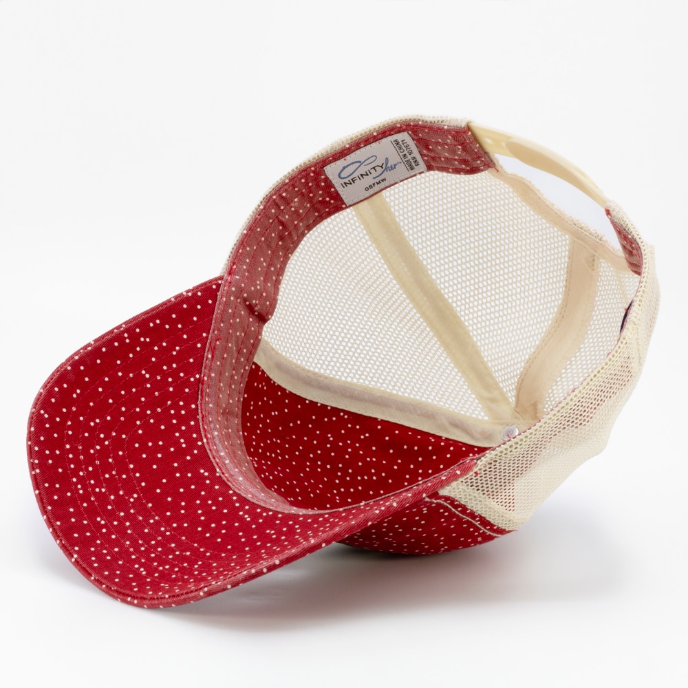 Gorra de béisbol de algodón rojo con lunares/khaki para mujeres de Infinity Brands LOW-1447-GF