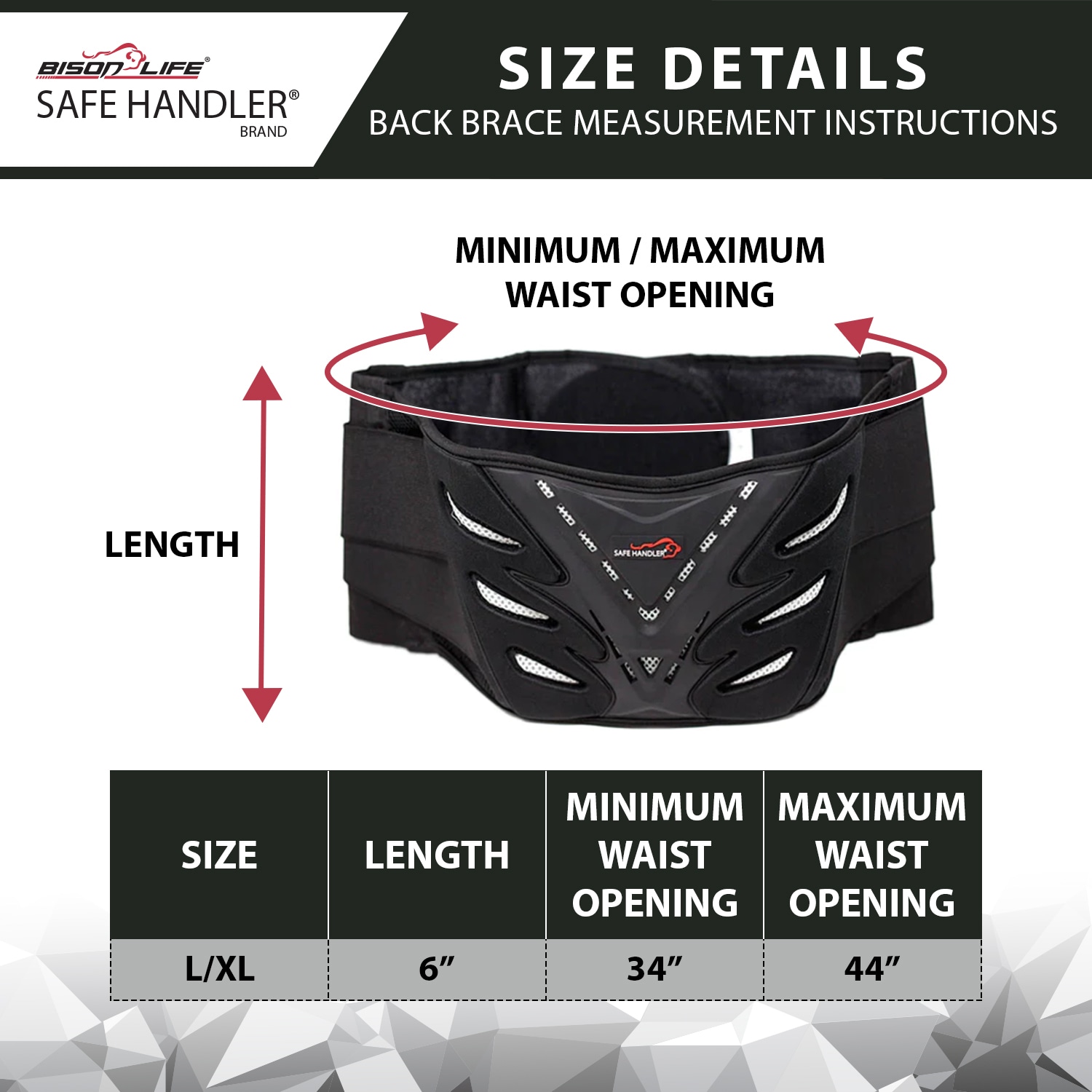 Soporte de espalda de polipropileno/spandex negro para adultos unisex extra grande Bison Life