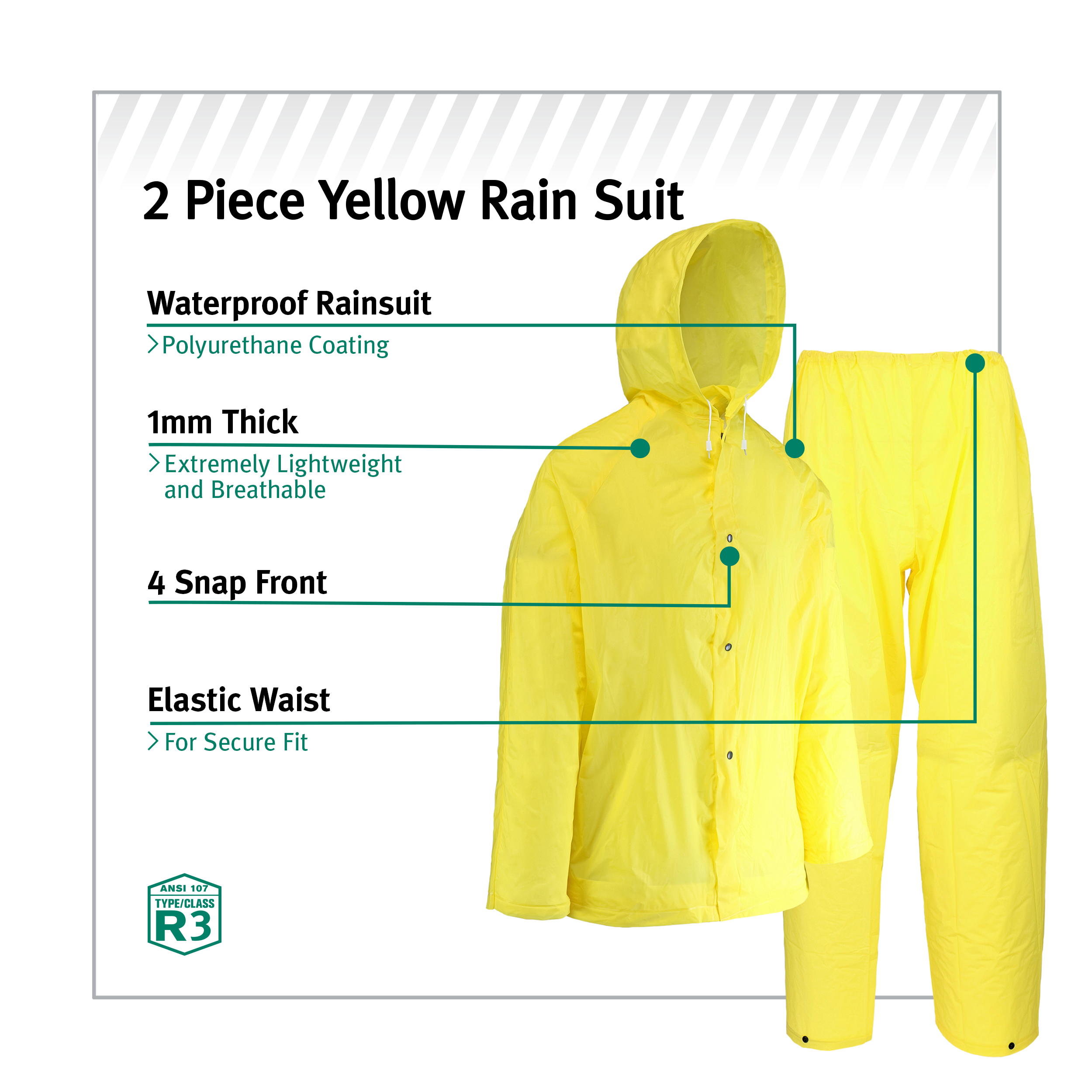 Conjunto de lluvia amarillo para hombre, talla grande, de 2 piezas de Seguridad SW44110-L