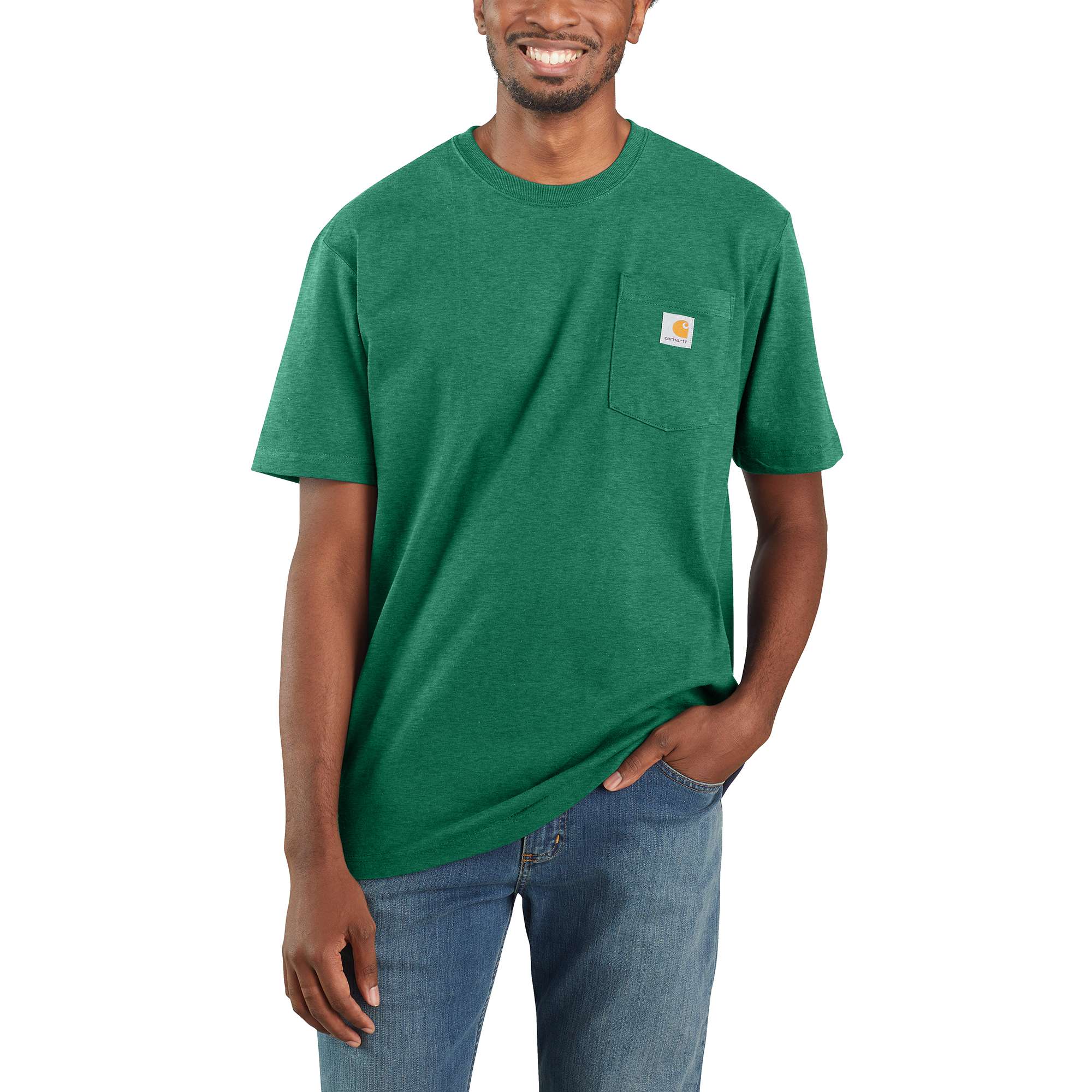 Playera verde de manga corta sólida de punto para hombre de Carhartt (Grande) K87-G55LTLL