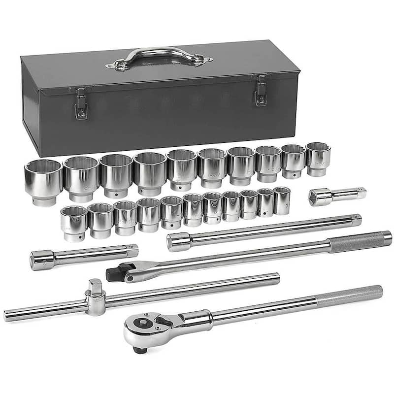 Set de herramientas mecánicas GEARWRENCH de 3/4 pulgadas de unidad, trinquete de 24 dientes y 12 puntos SAE con juego de llaves de vaso (27 piezas) - 80880.