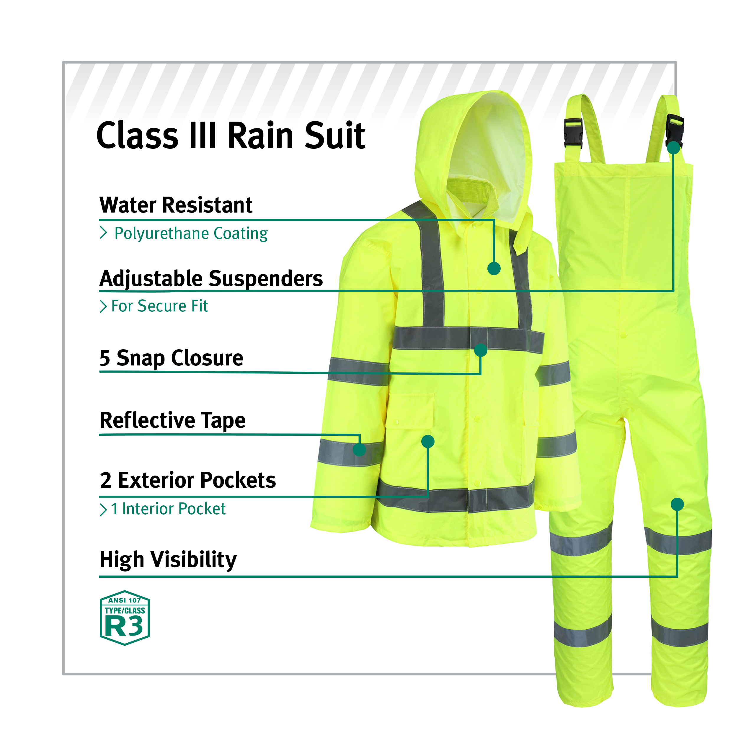 Conjunto impermeable amarillo de 3 piezas para hombre talla grande de seguridad SW44033-L