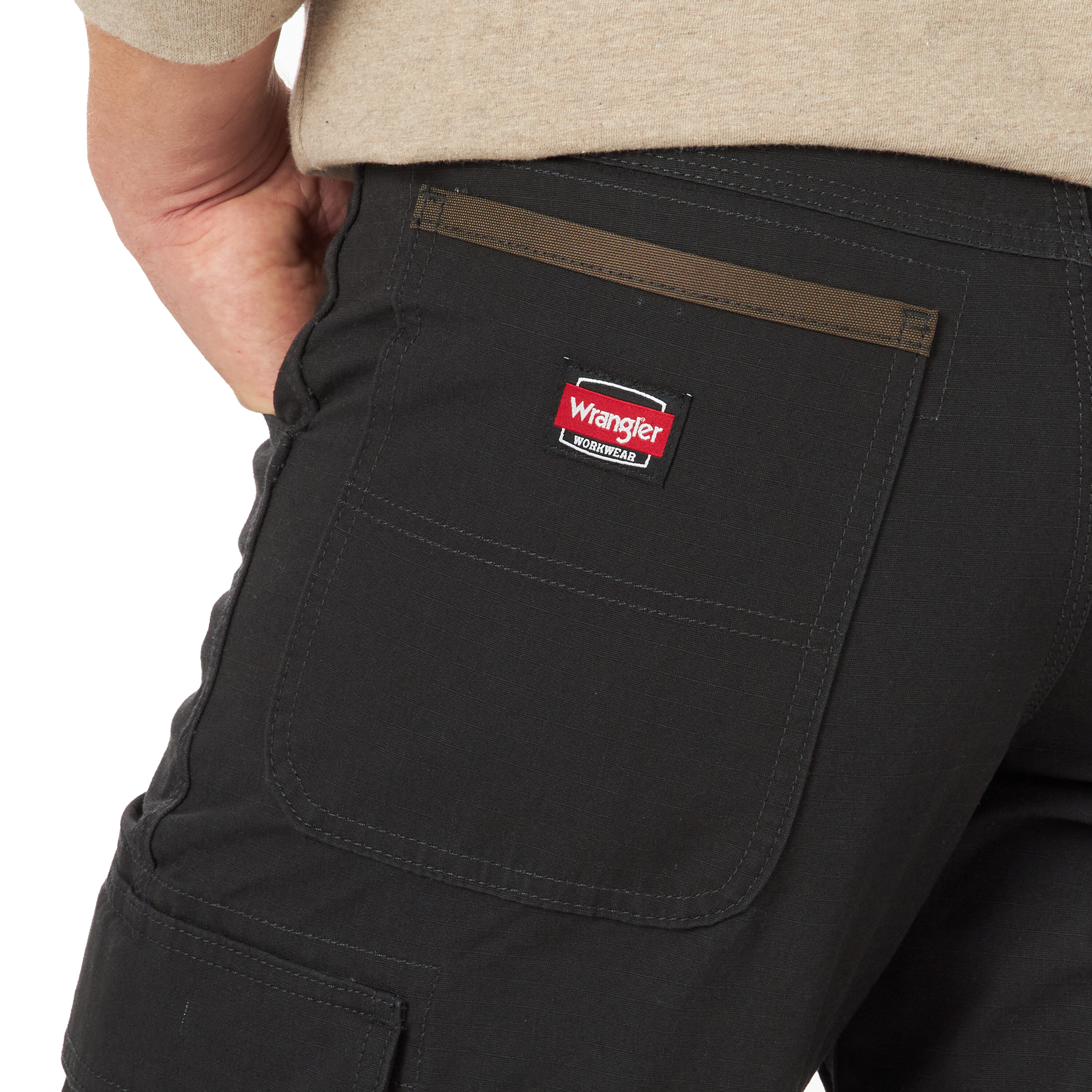 Pantalones de trabajo negros de algodón texturizado para hombre Wrangler de ajuste holgado (34 x 30)