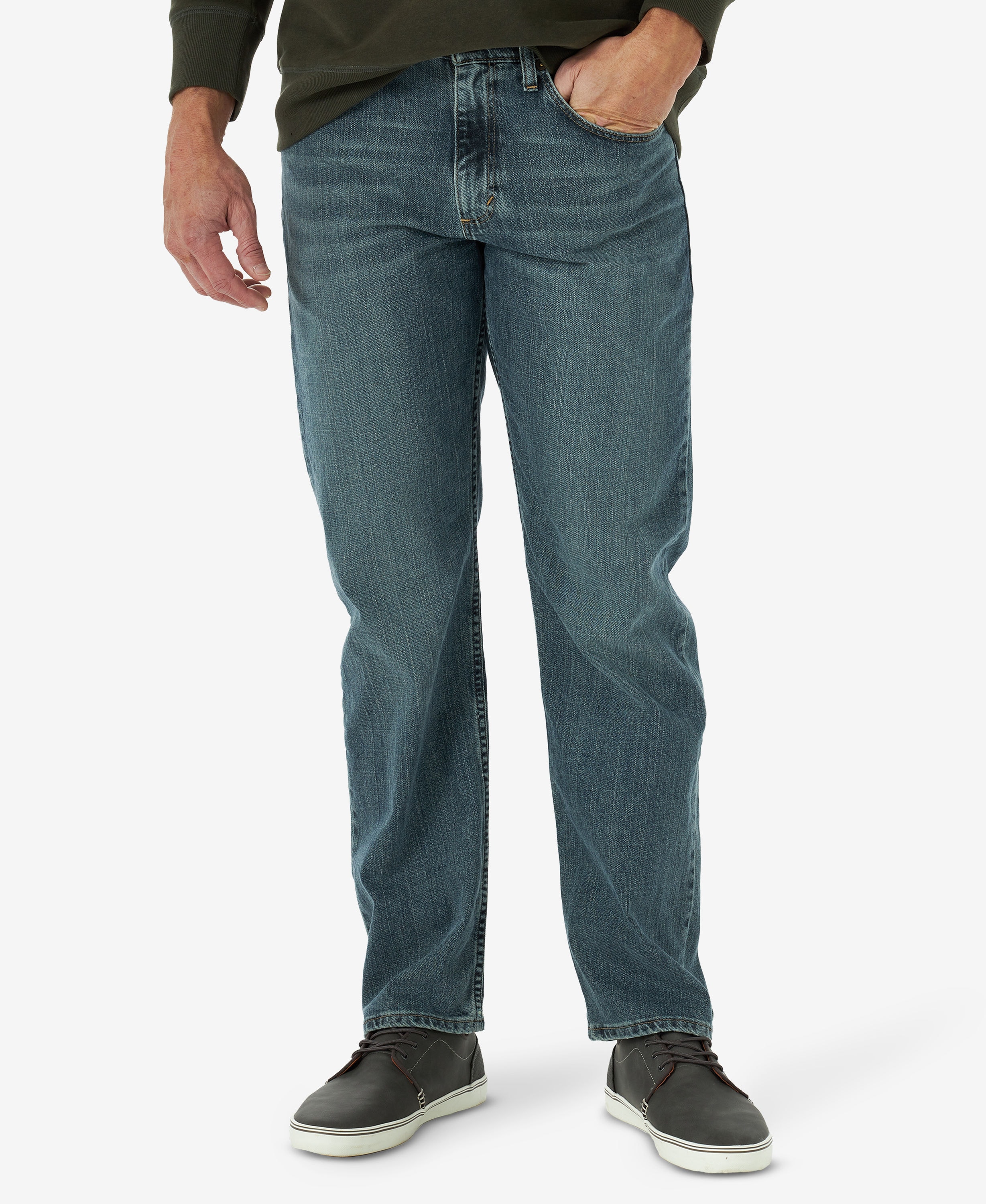 Pantalones de trabajo de mezclilla gris con corte relajado para hombre Wrangler (talla 32 x 30)