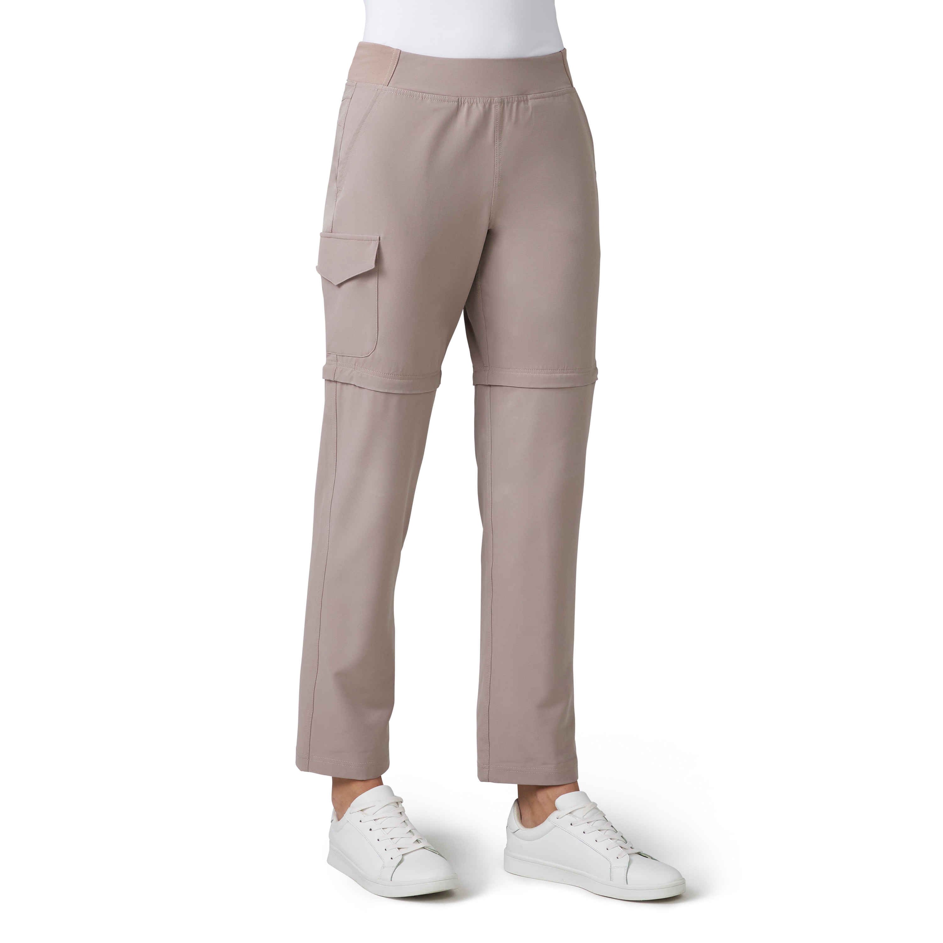 Pantalones de trabajo tipo cargo de punto color arena con ajuste cónico para mujer de Free Country (Mediano)