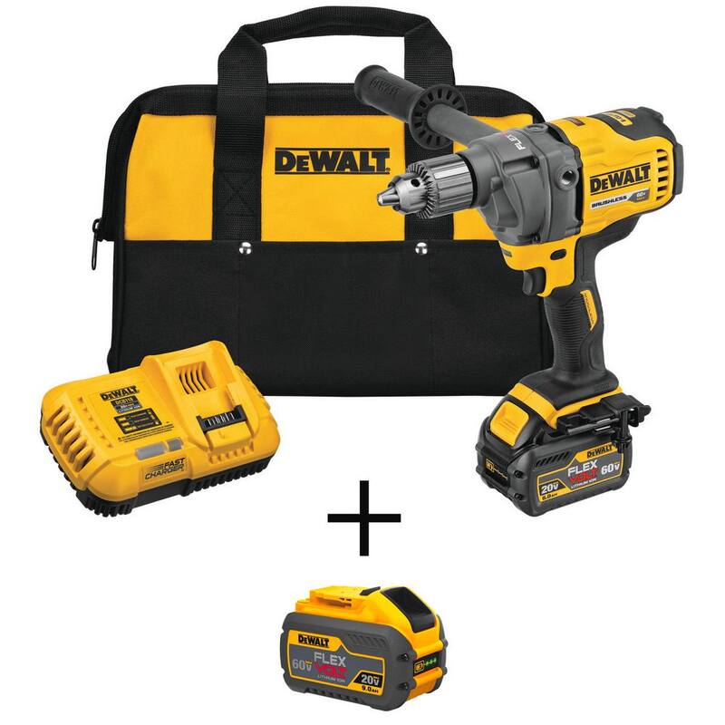 Mezclador/Taladro de Concreto sin Escobillas Inalámbrico DEWALT FLEXVOLT 60V MAX 1/2 in. con E-Clutch y (1) FLEXVOLT 6.0Ah y 9Ah - DCD130T1W609