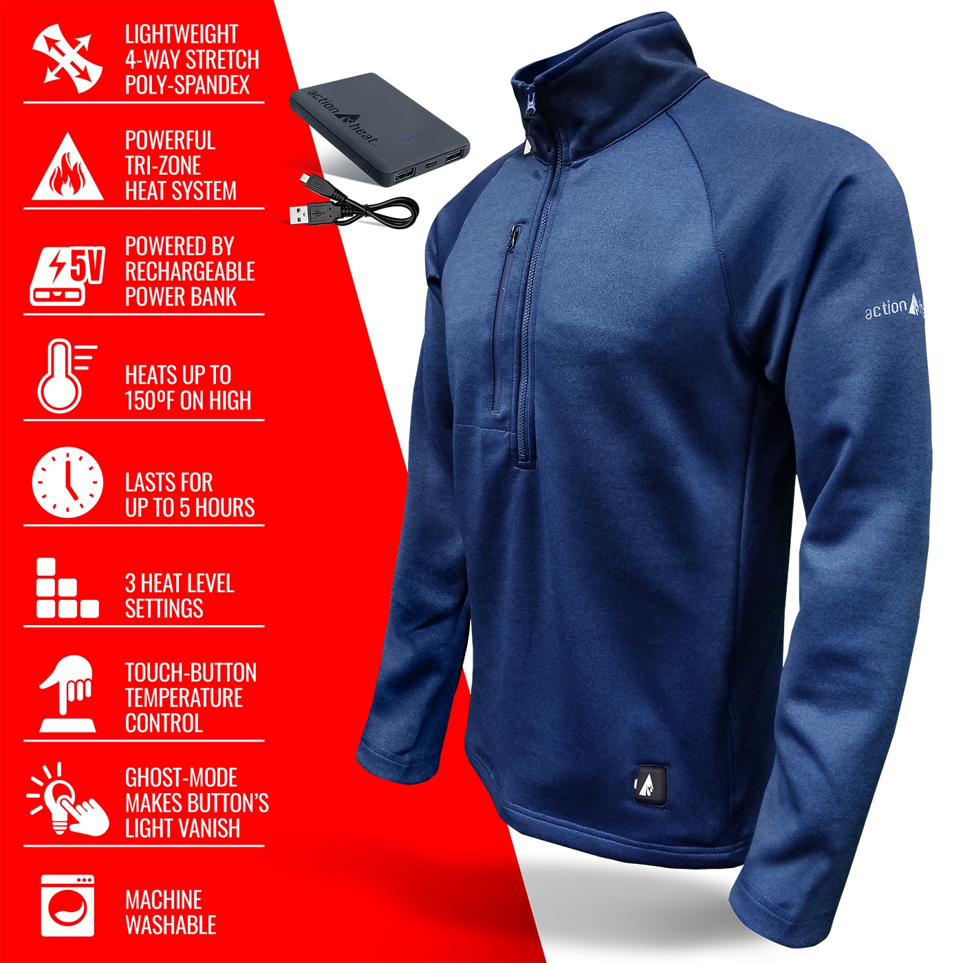 Playera térmica de manga larga azul para hombre de ActionHeat (2XL)