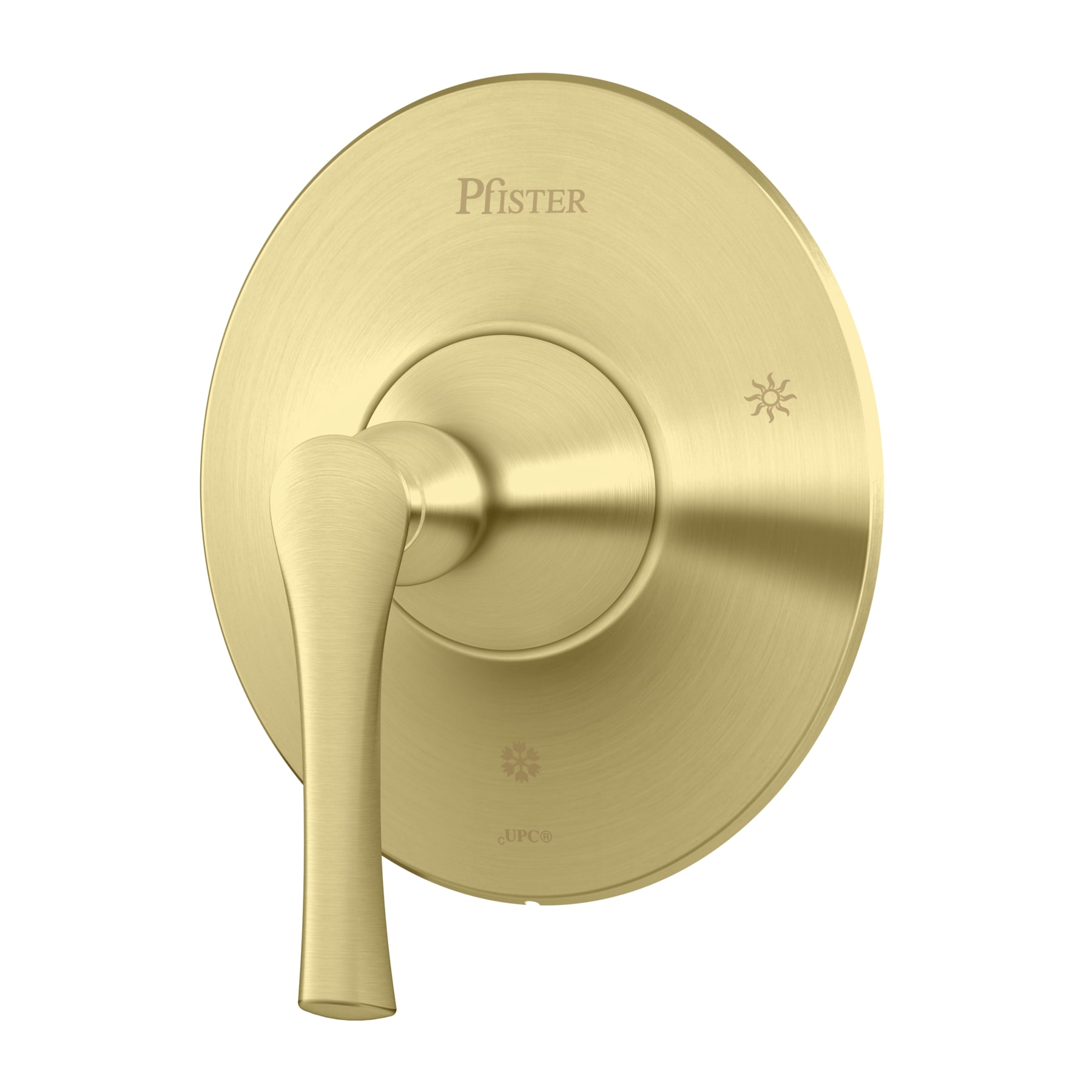 Grifo para bañera y regadera de 1 manija en oro cepillado Pfister Rhen, se vende por separado con válvula R89-1RHBG-0X8-310A-L.