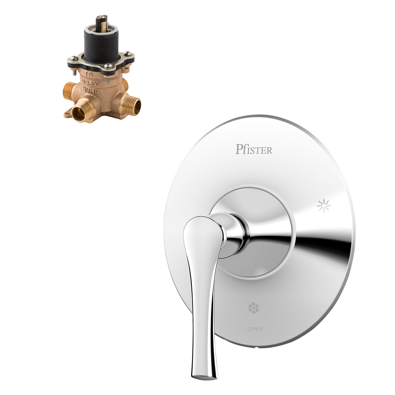Llave para bañera y ducha de 1 mango con acabado cromado pulido Pfister Rhen, se vende por separado con válvula.