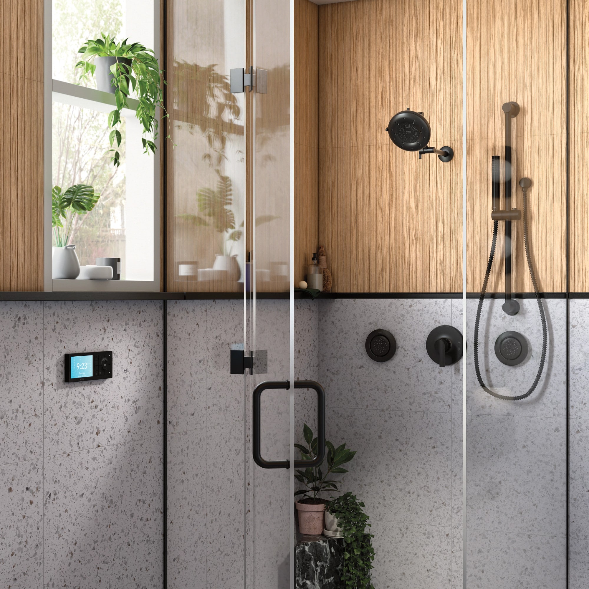 Llave Mezcladora para Bañera y Regadera en Negro Mate de Moen (Válvula no incluida) Se vende por separado.