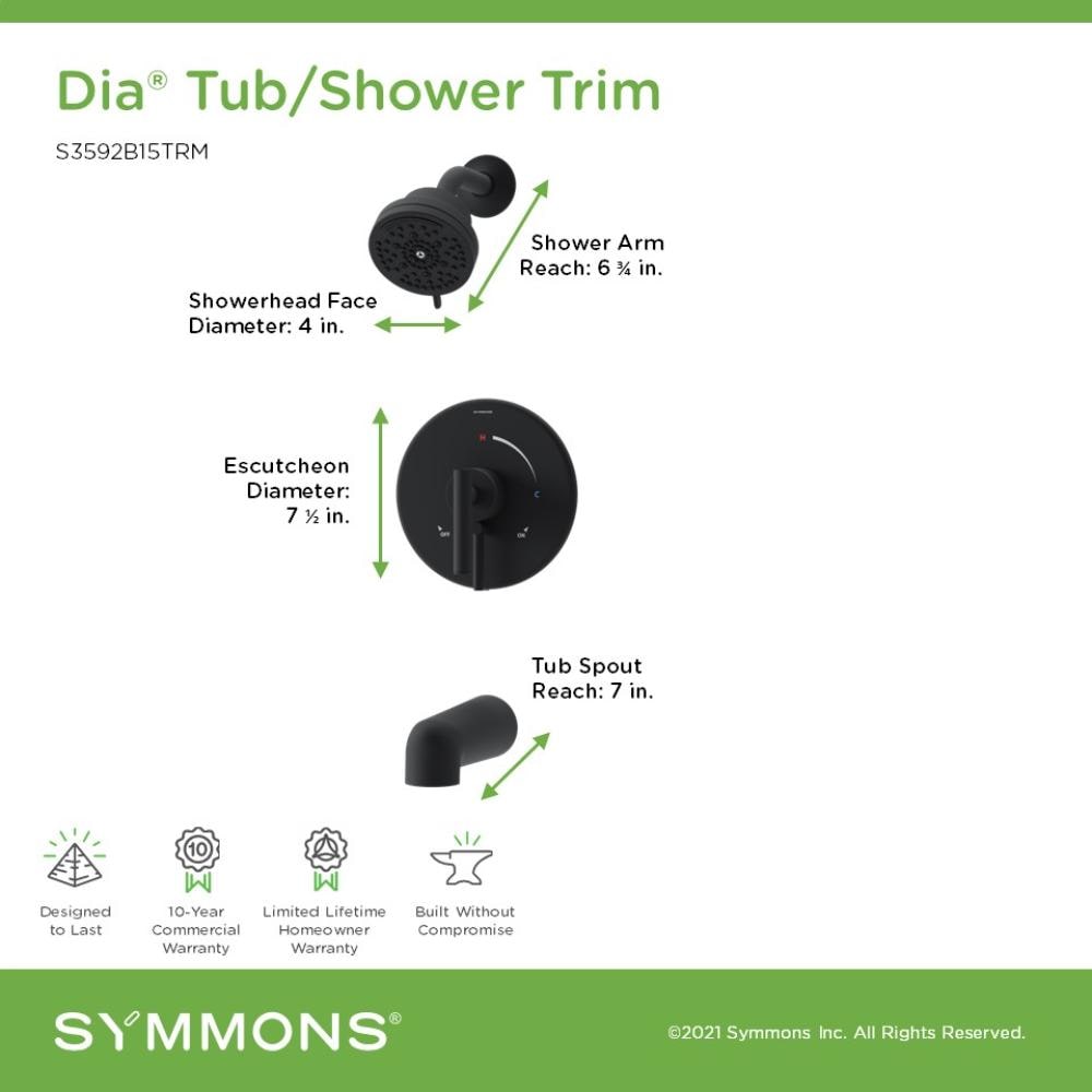 Monomando negro mate Symmons Dia: Grifo redondo para bañera y ducha de función múltiple de 3.94 pulgadas