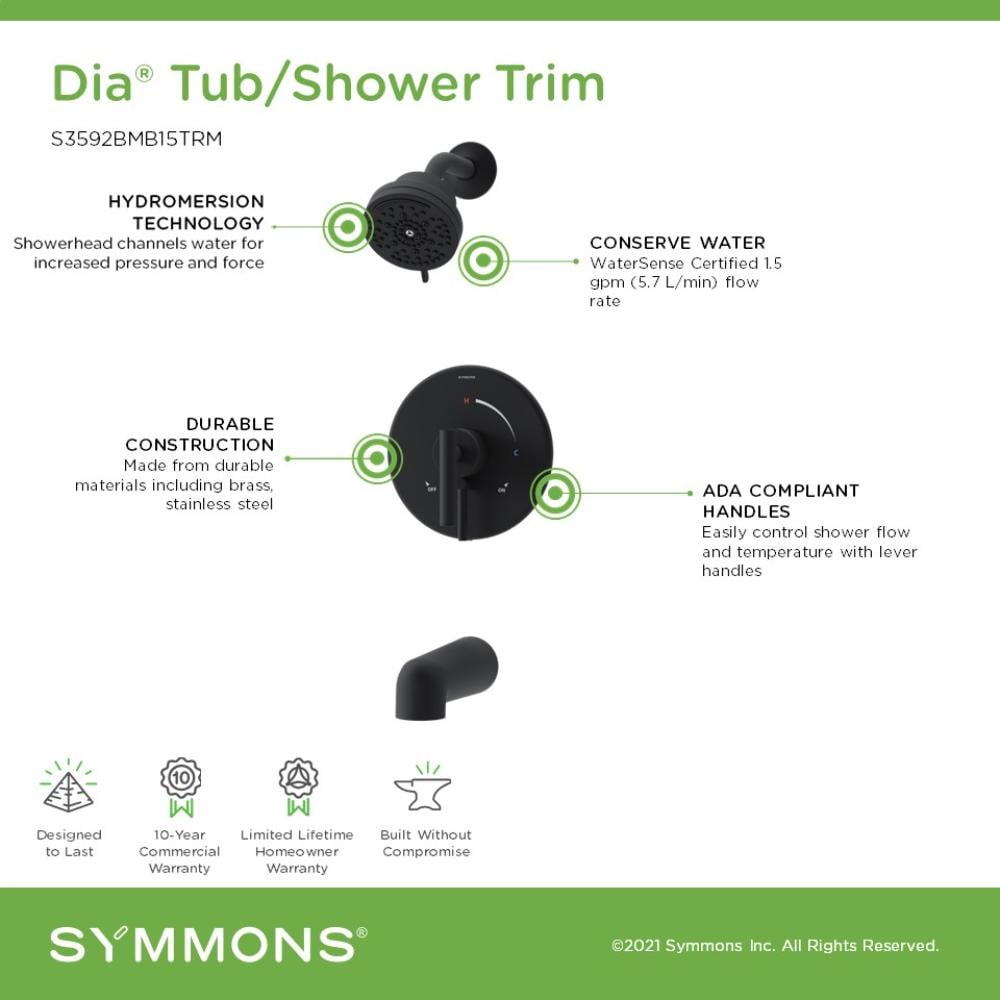Monomando negro mate Symmons Dia: Grifo redondo para bañera y ducha de función múltiple de 3.94 pulgadas
