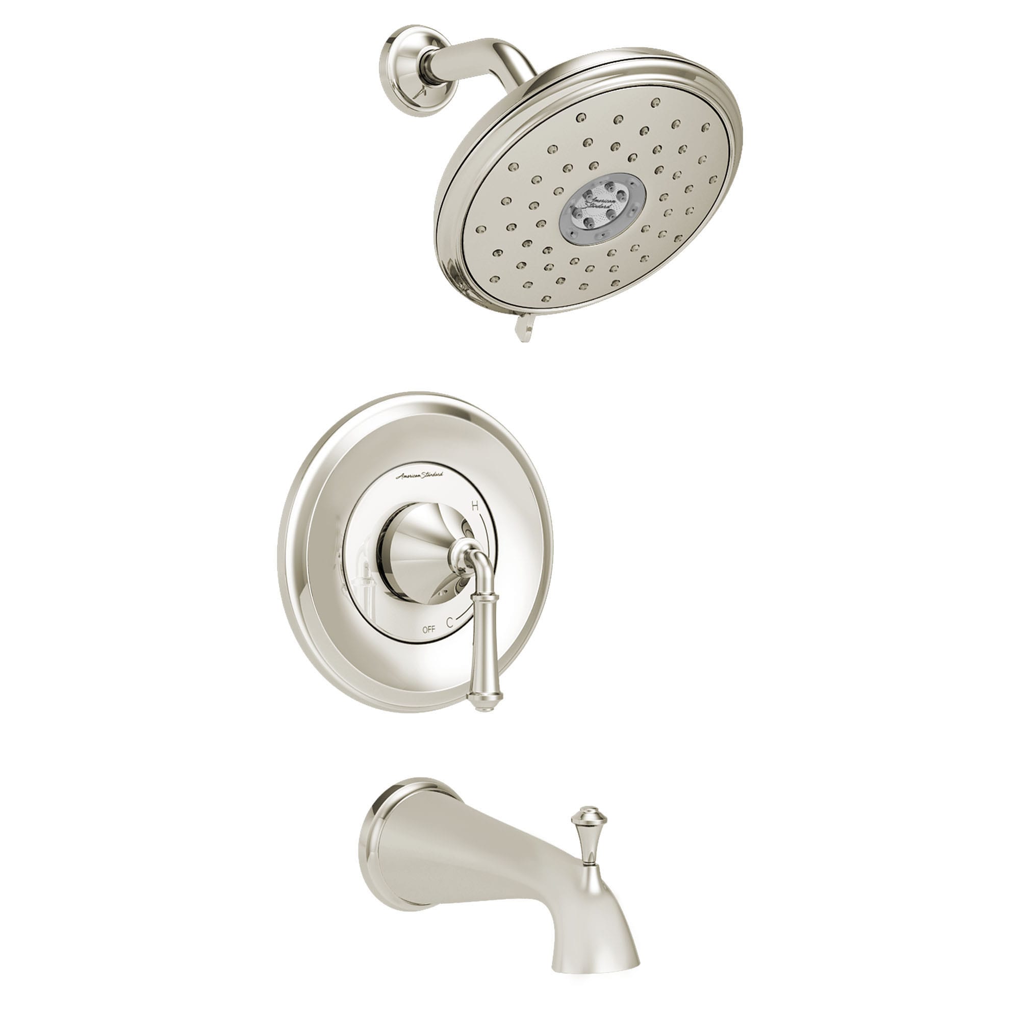 Monomando redondo para bañera y regadera de 7.25 pulgadas, función única, en níquel pulido American Standard Delancey TU052508.013.