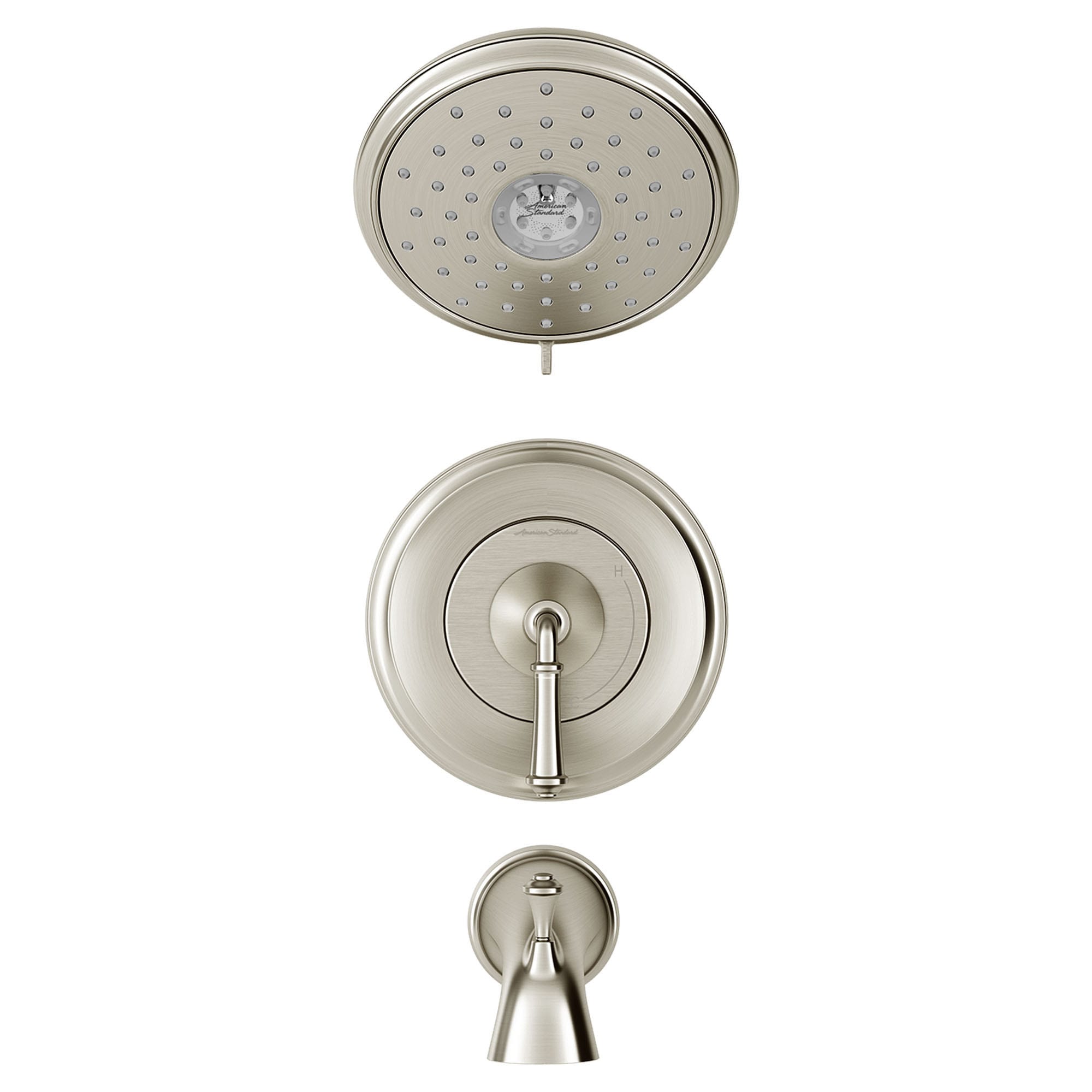 Mezcladora Monomando de Bañera y Regadera Redonda de 7.25 Pulgadas en Níquel Cepillado American Standard Delancey
